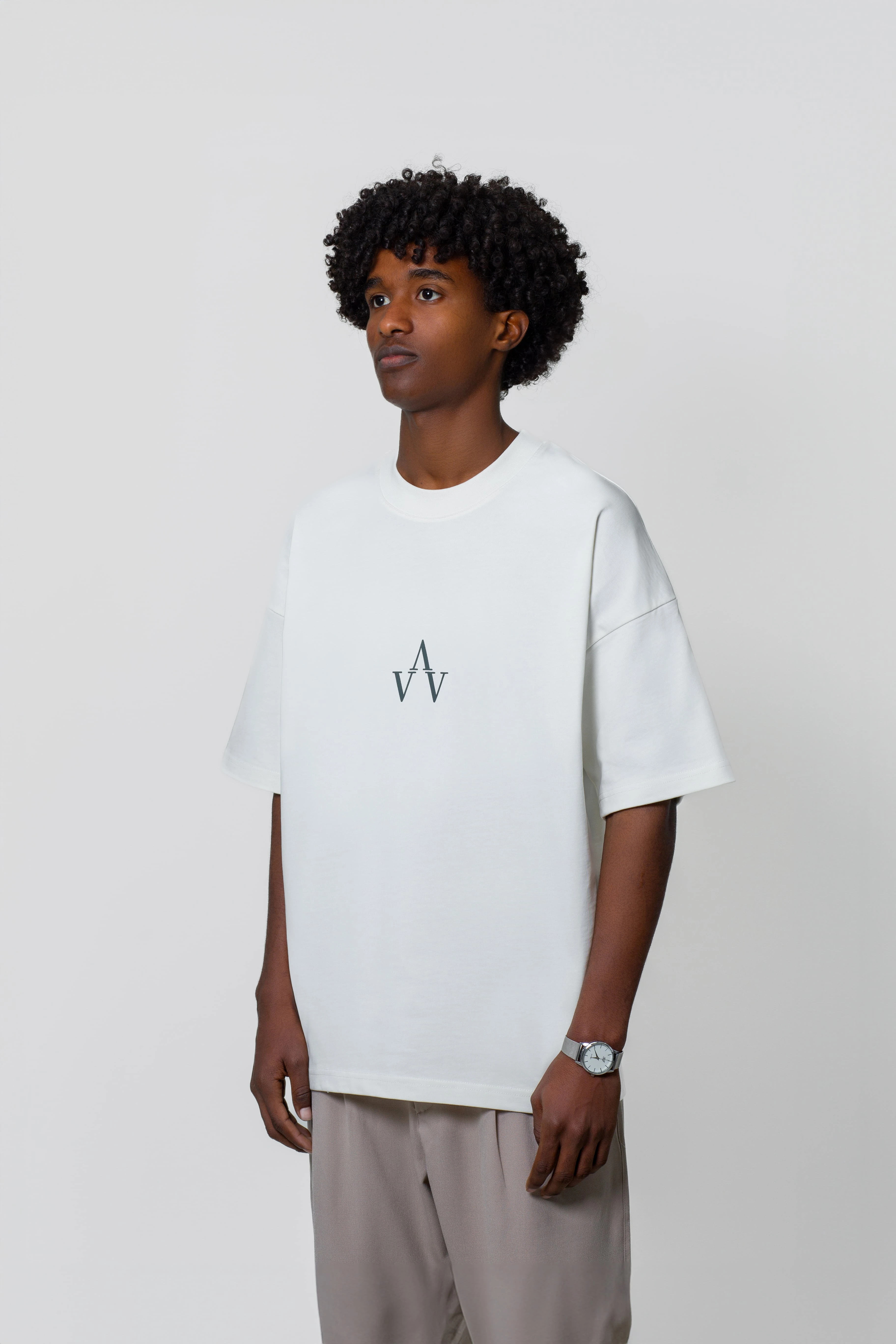 amblemli basic t-shirt/ekru