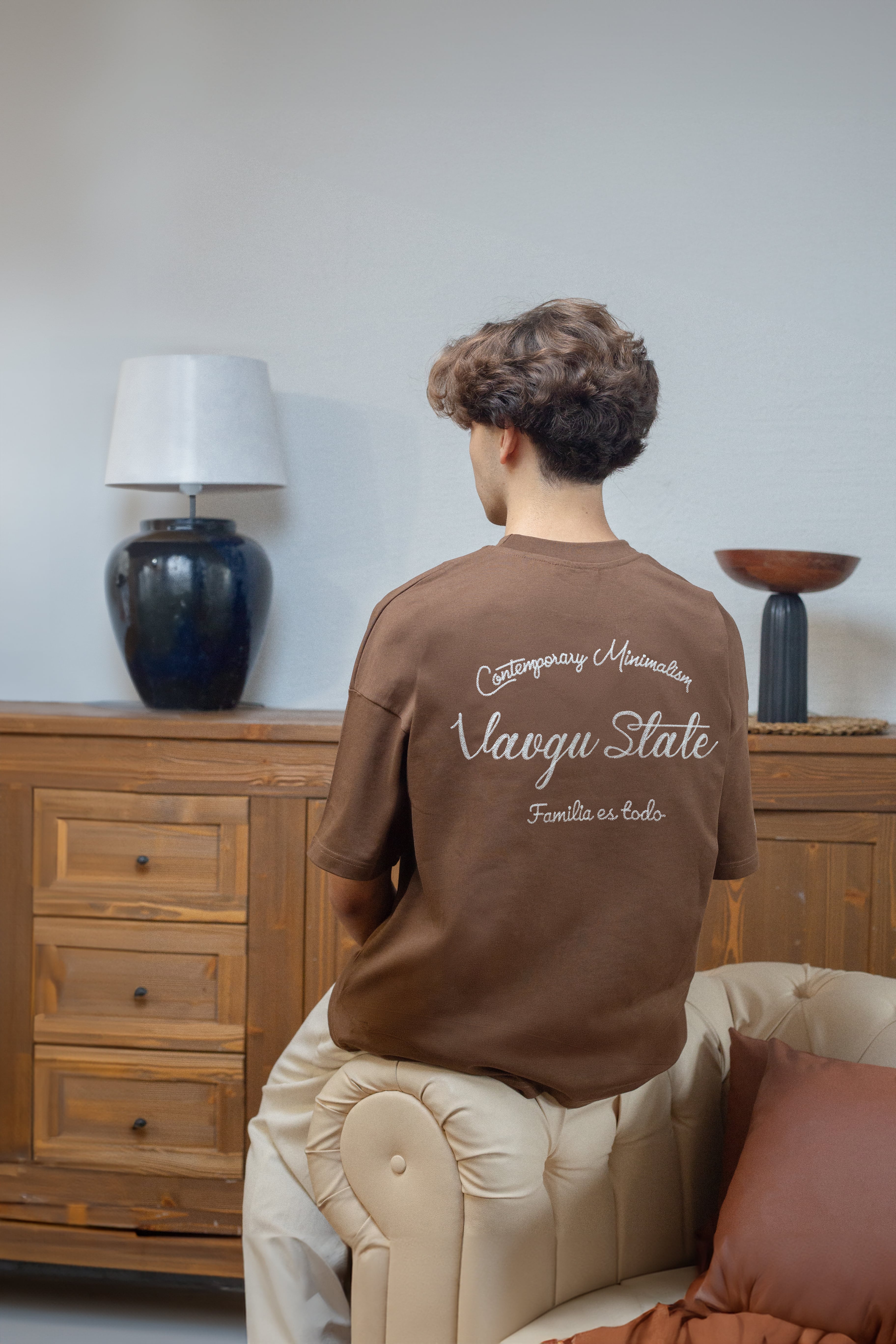 zincir nakış t-shirt/kahve