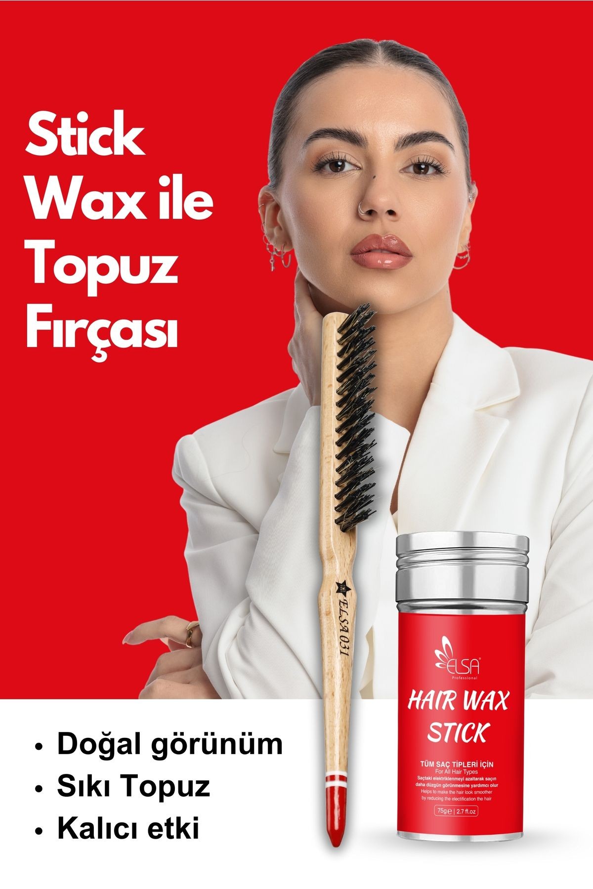 Professional Hair Wax Stick 75gr - Saç Sabitleyici ve Topuz Fırçası 2'li Set