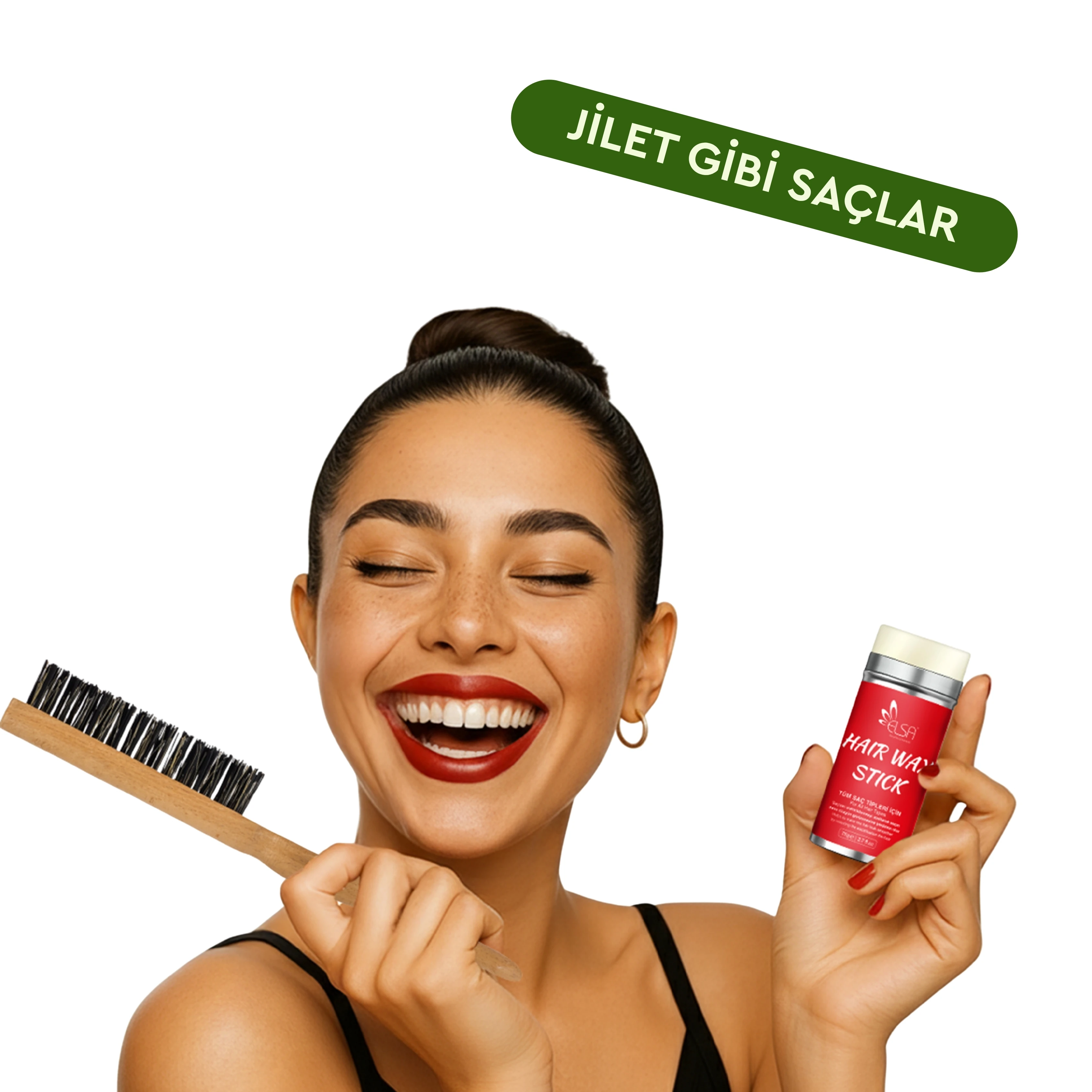 Professional Hair Wax Stick 75gr - Saç Sabitleyici ve Organik Topuz Fırçası 2'li Set