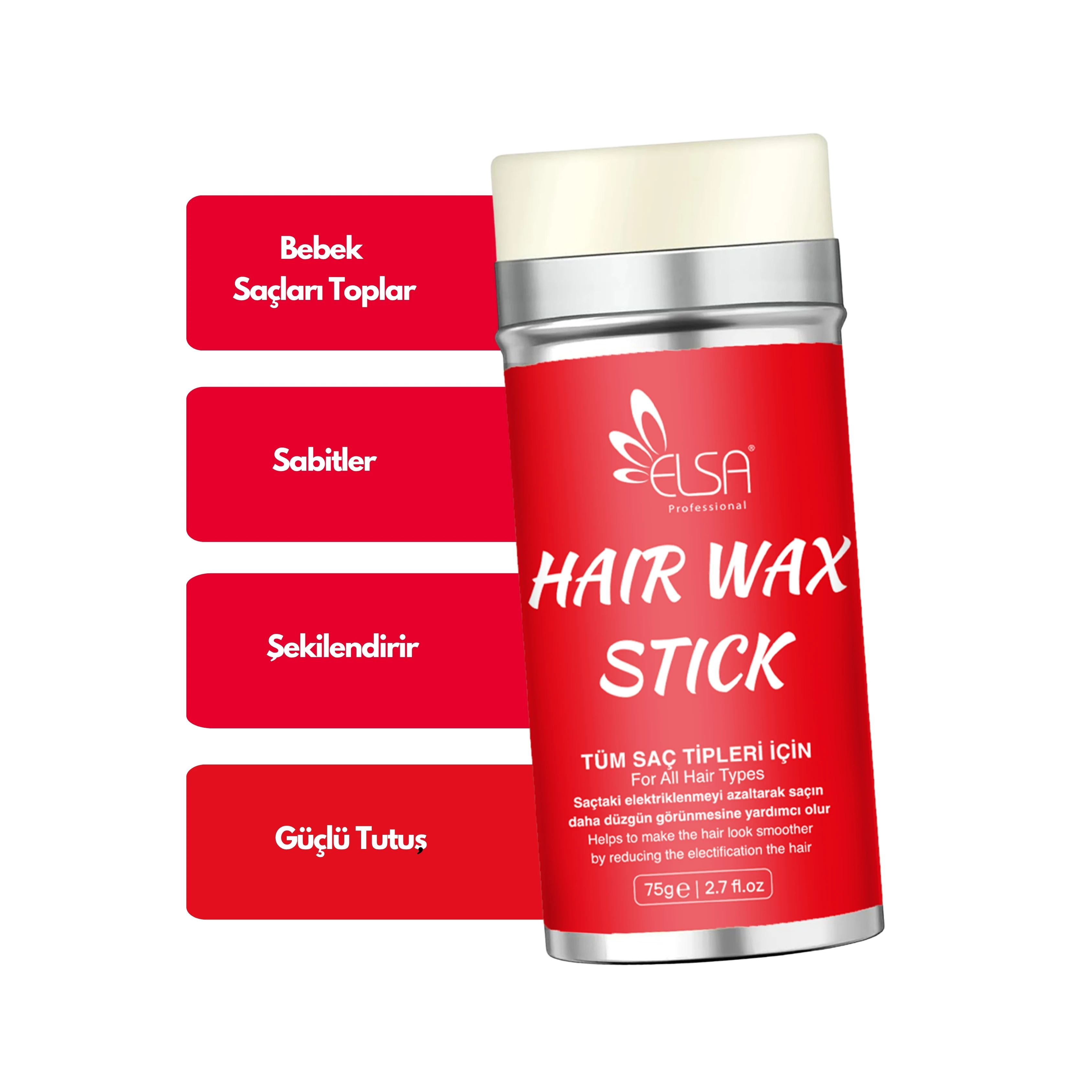 Professional Hair Wax Stick 75gr - Saç Sabitleyici ve Topuz Fırçası 2'li Set