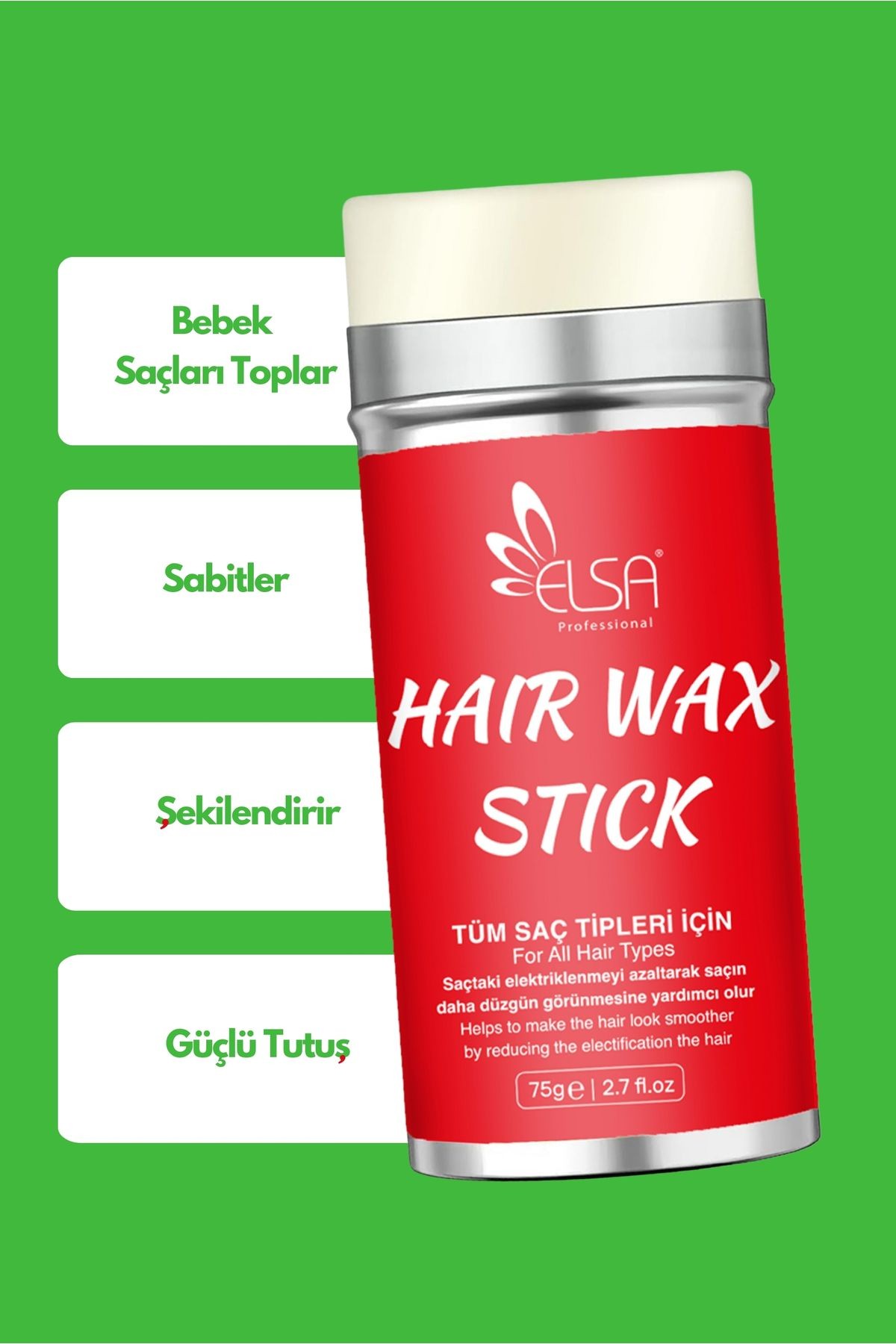 Professional Hair Wax Stick 75gr - Saç Sabitleyici ve Organik Topuz Fırçası 2'li Set