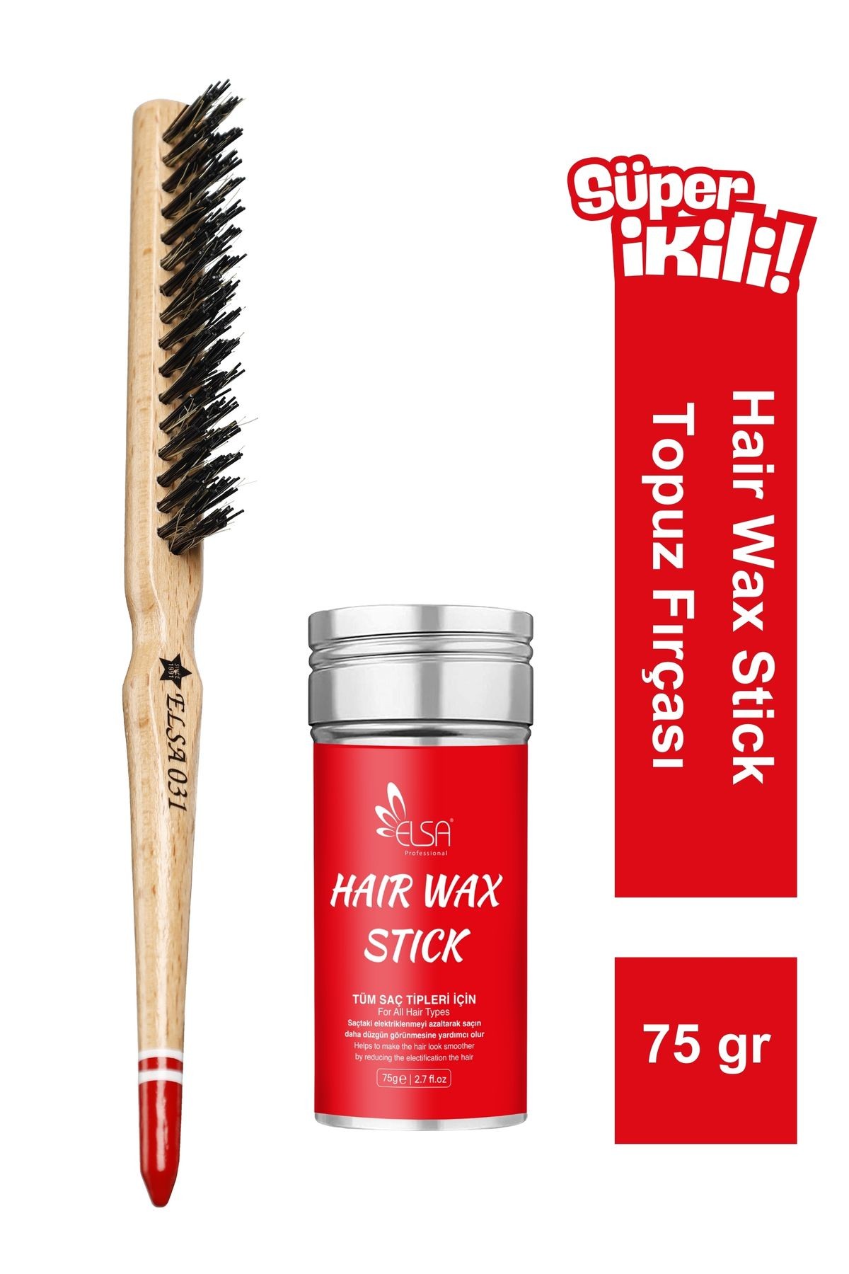 Professional Hair Wax Stick 75gr - Saç Sabitleyici ve Topuz Fırçası 2'li Set image