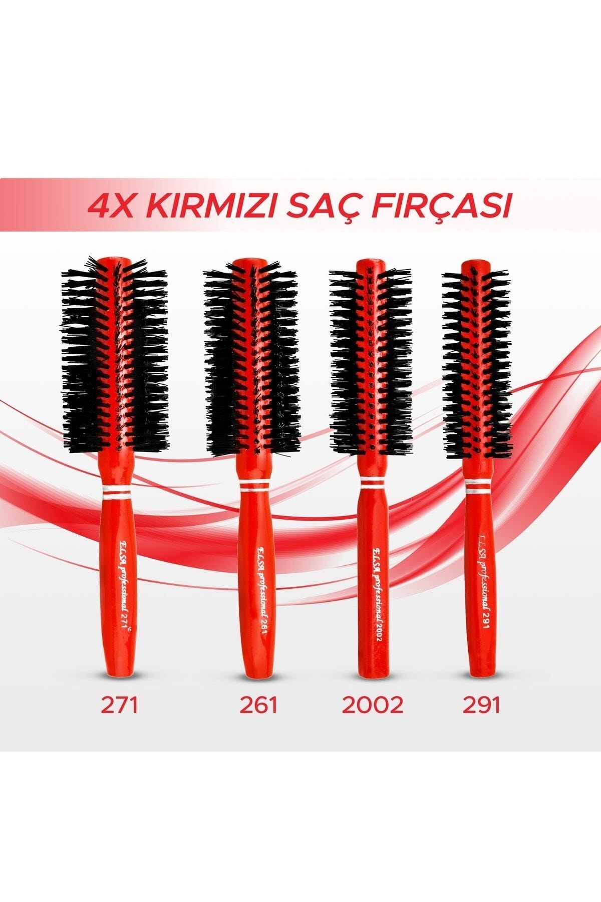 Professional 4'lü Kırmızı Saç Fırçası Serisi Fön Fırçası Seti)