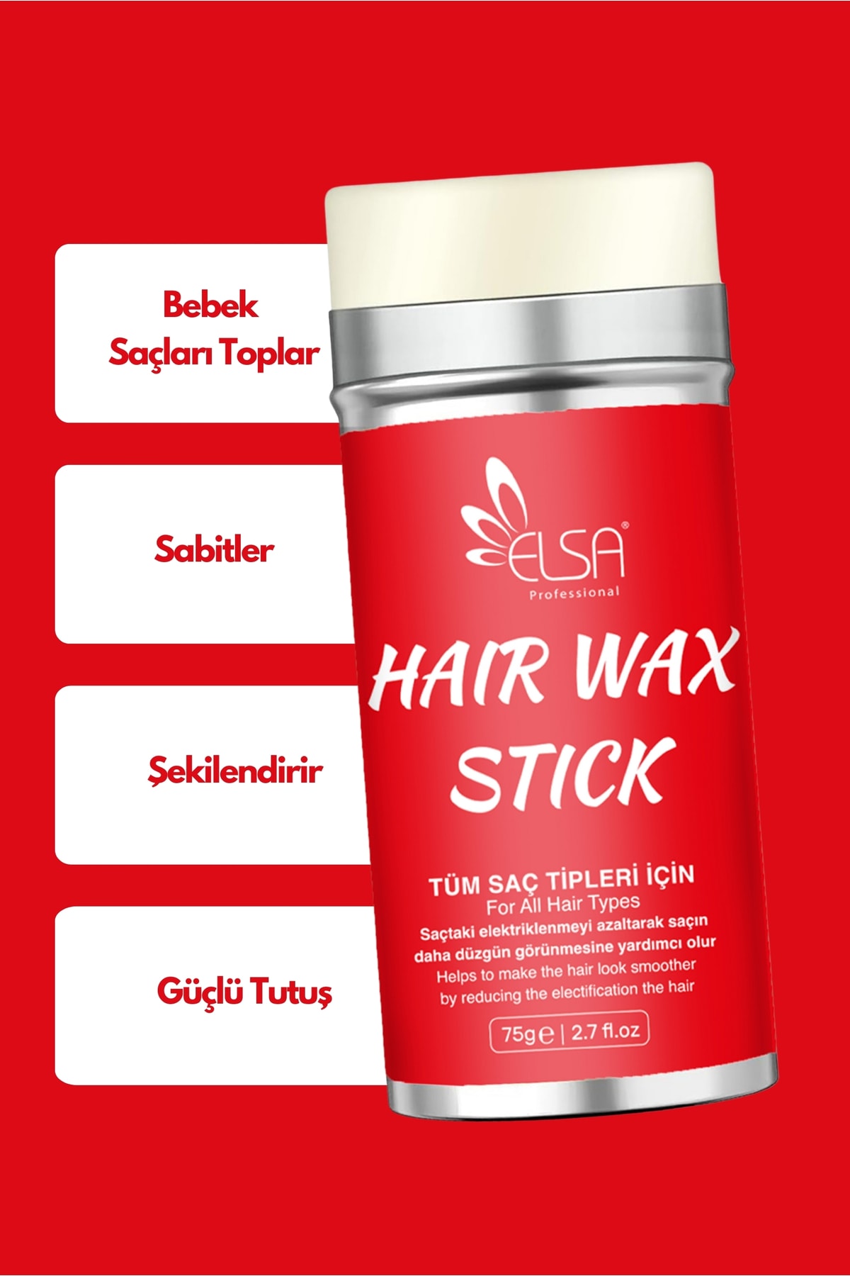 Professional Hair Wax Stick 75gr - Saç Sabitleyici ve Topuz Fırçası 2'li Set