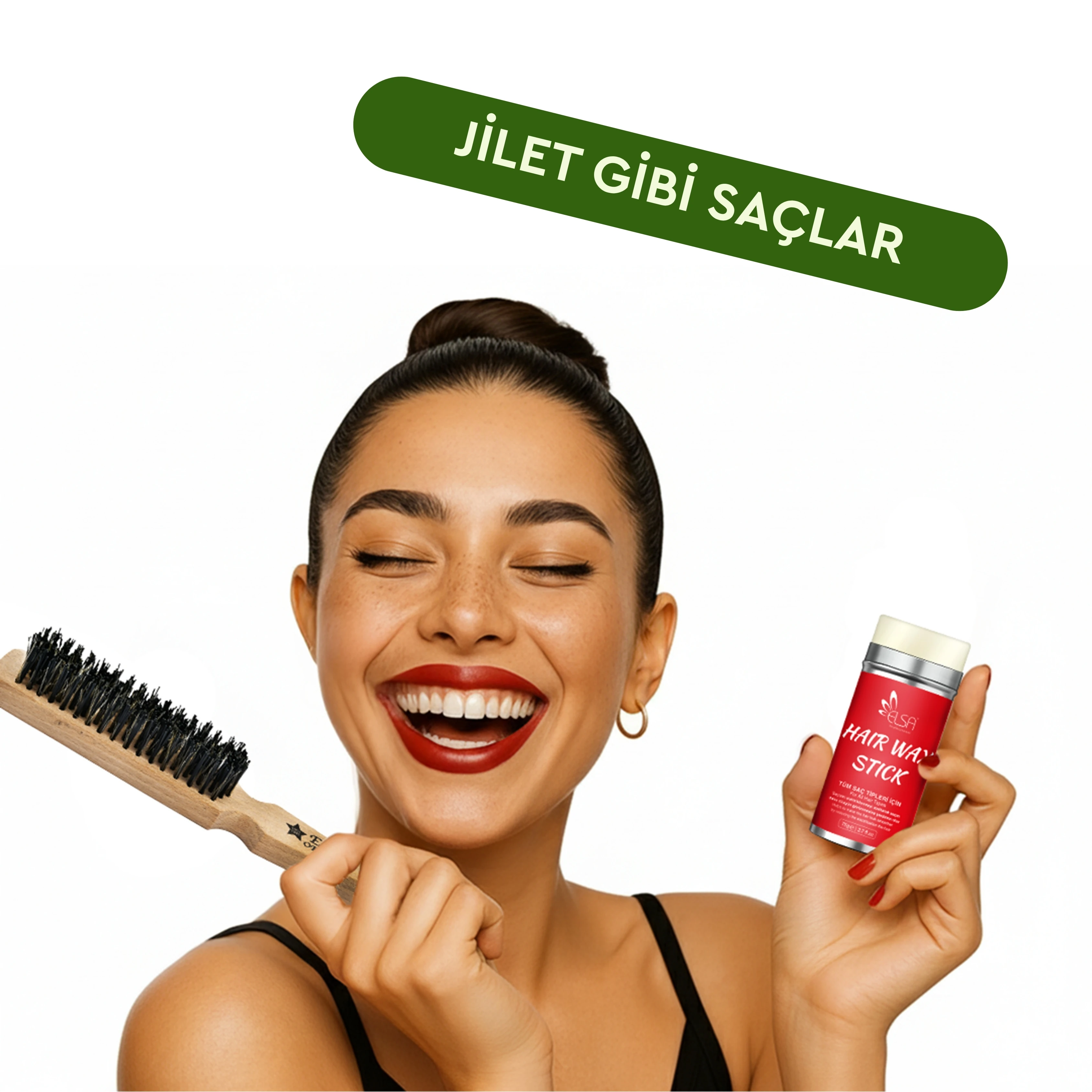 Professional Hair Wax Stick 75gr - Saç Sabitleyici ve 131 Organik Topuz Fırçası 2'li Set