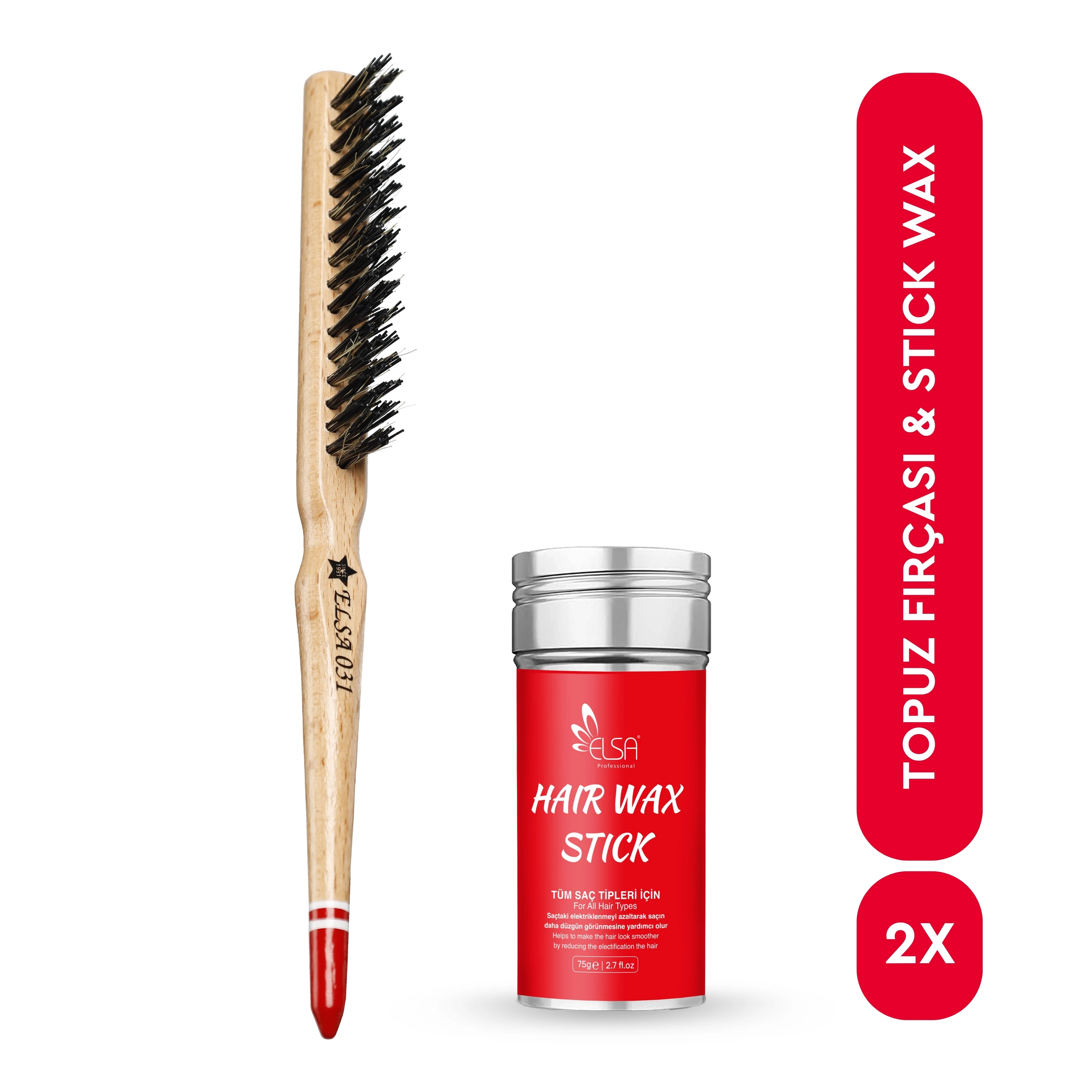 Professional Hair Wax Stick 75gr - Saç Sabitleyici ve Topuz Fırçası 2'li Set