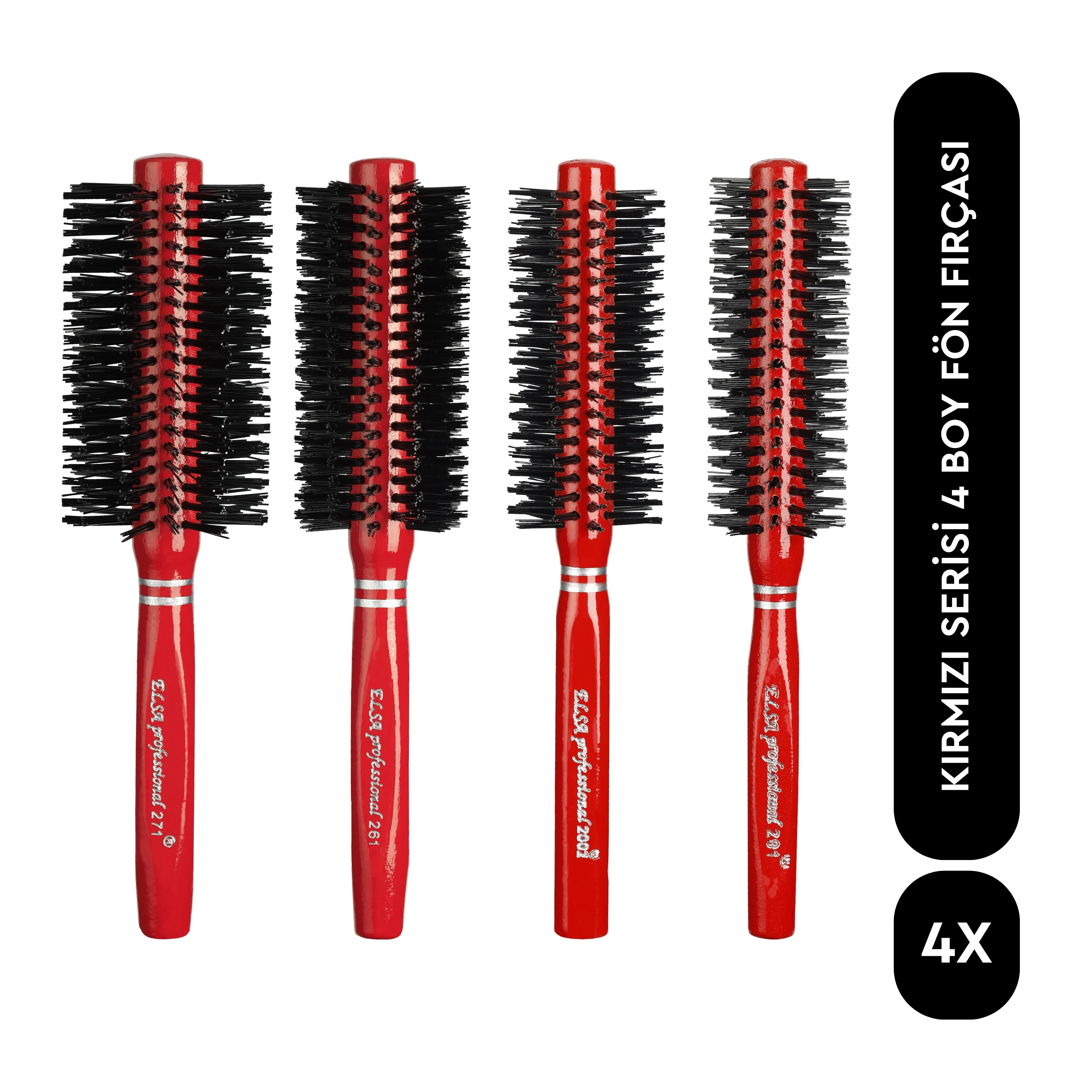 Professional 4'lü Kırmızı Saç Fırçası Serisi Fön Fırçası Seti)
