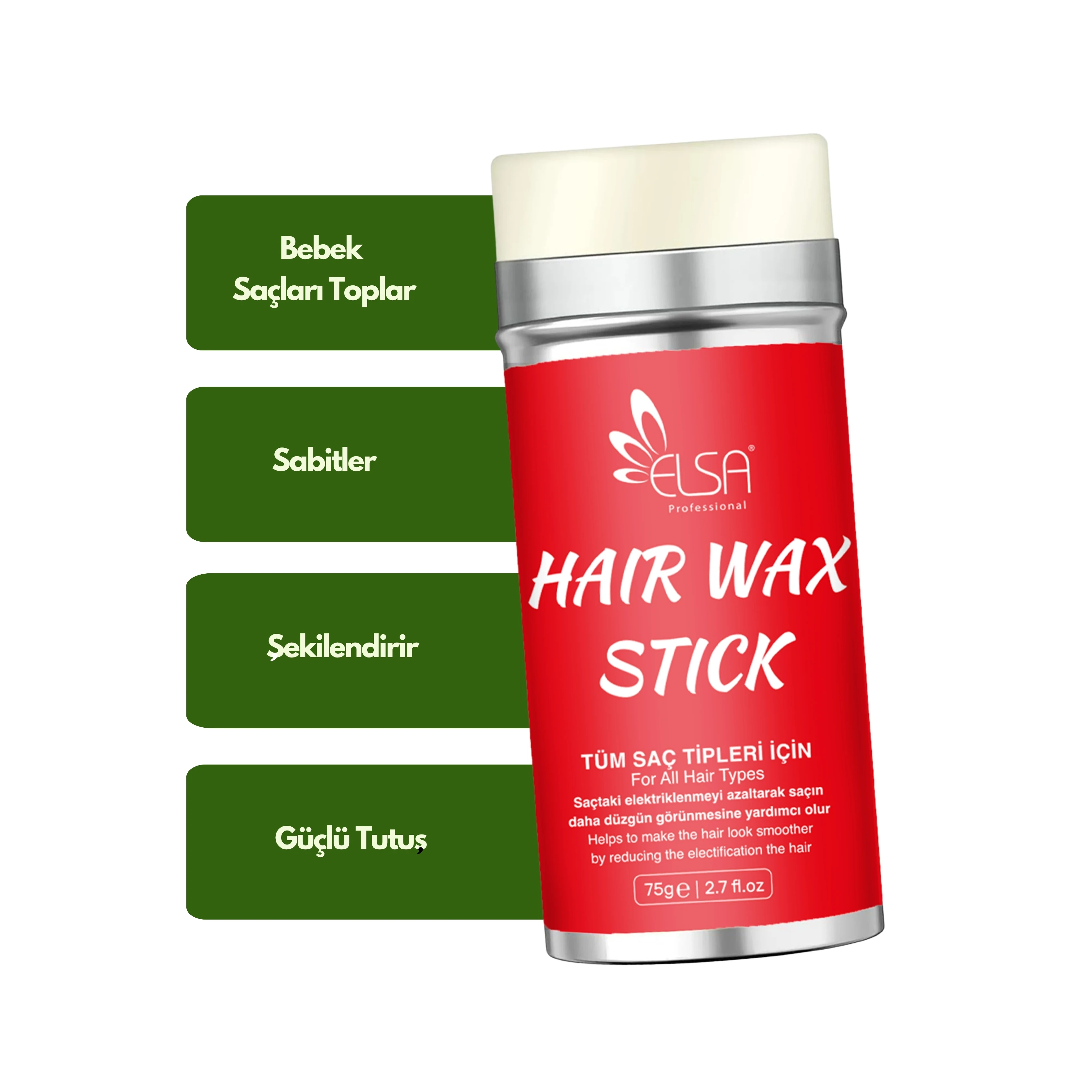 Professional Hair Wax Stick 75gr - Saç Sabitleyici ve 131 Organik Topuz Fırçası 2'li Set