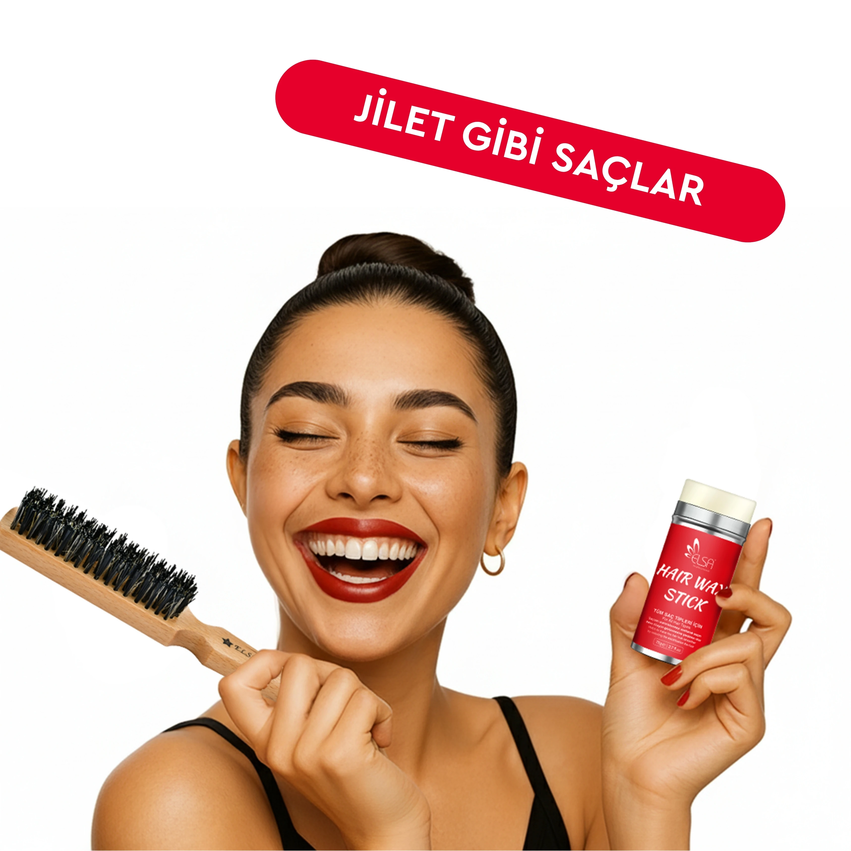 Professional Hair Wax Stick 75gr - Saç Sabitleyici ve 131 Topuz Fırçası 2'li Set