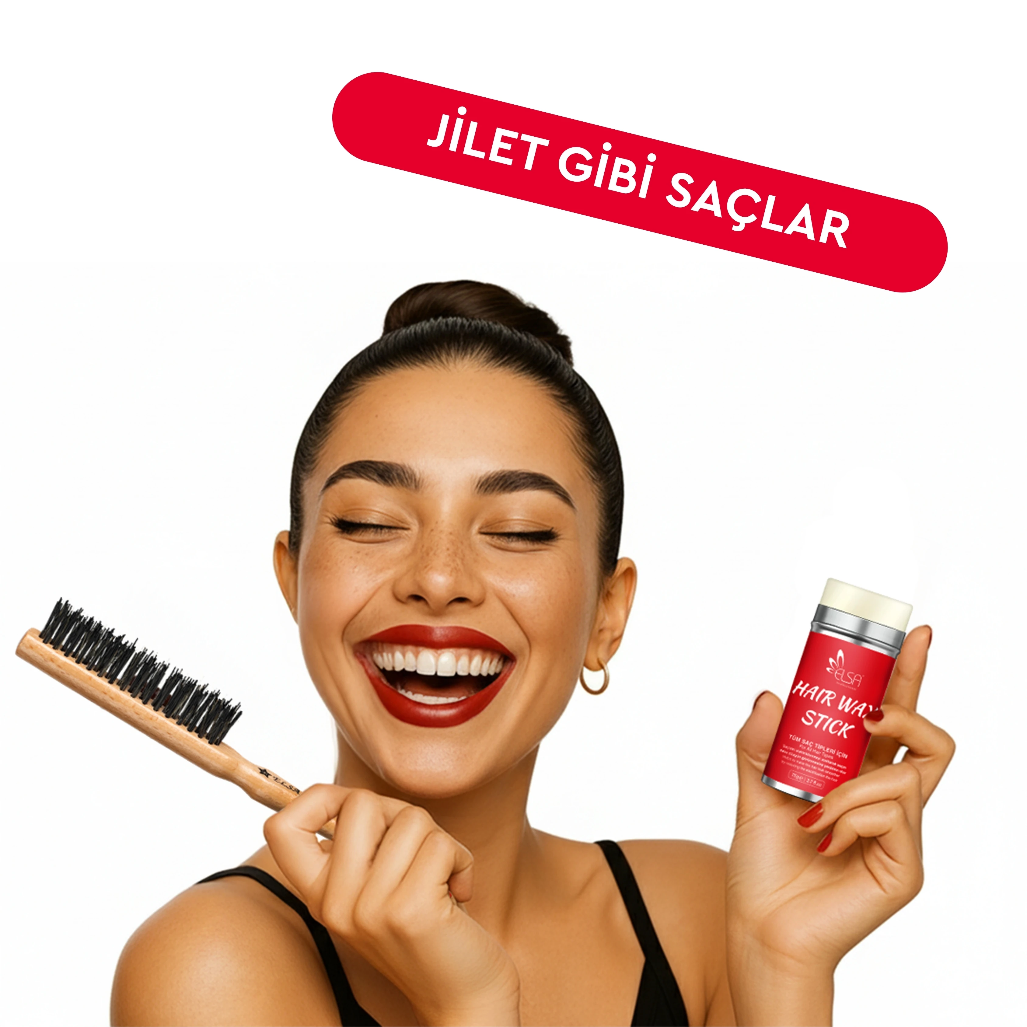 Professional Hair Wax Stick 75gr - Saç Sabitleyici ve Topuz Fırçası 2'li Set