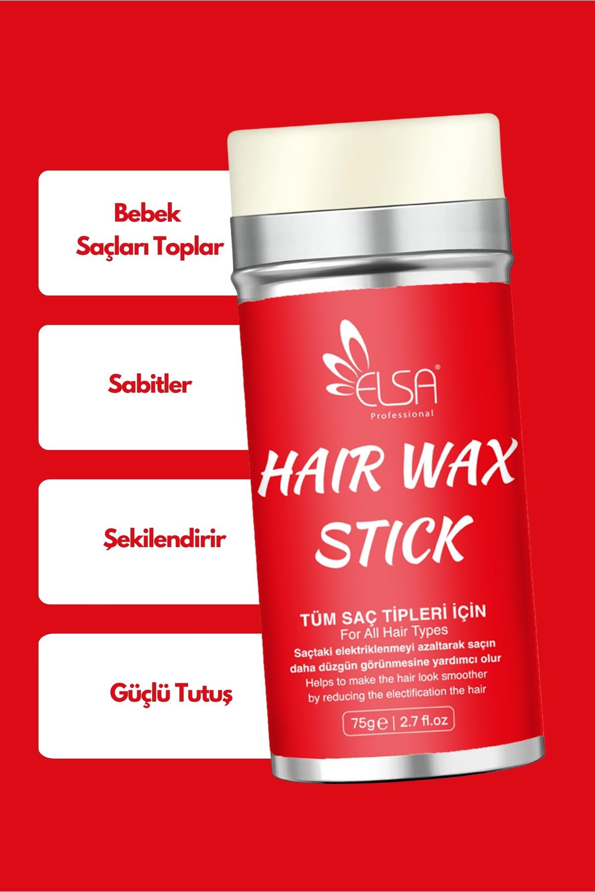 Professional Hair Wax Stick 75gr - Saç Sabitleyici ve 3 in 1 Topuz Fırçası 2'li Set