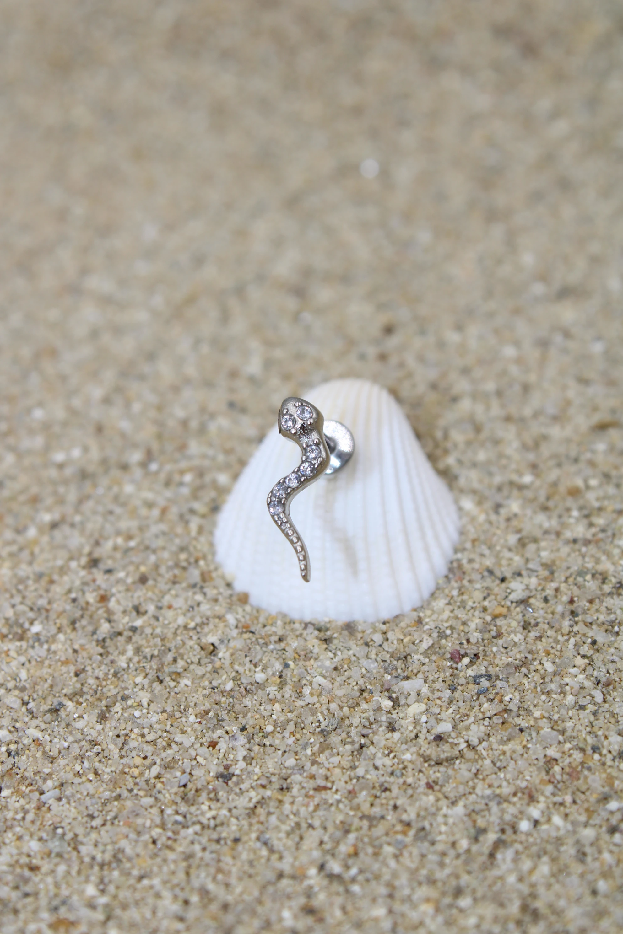 Çelik Piercing Zirkon Taşlı - Silver