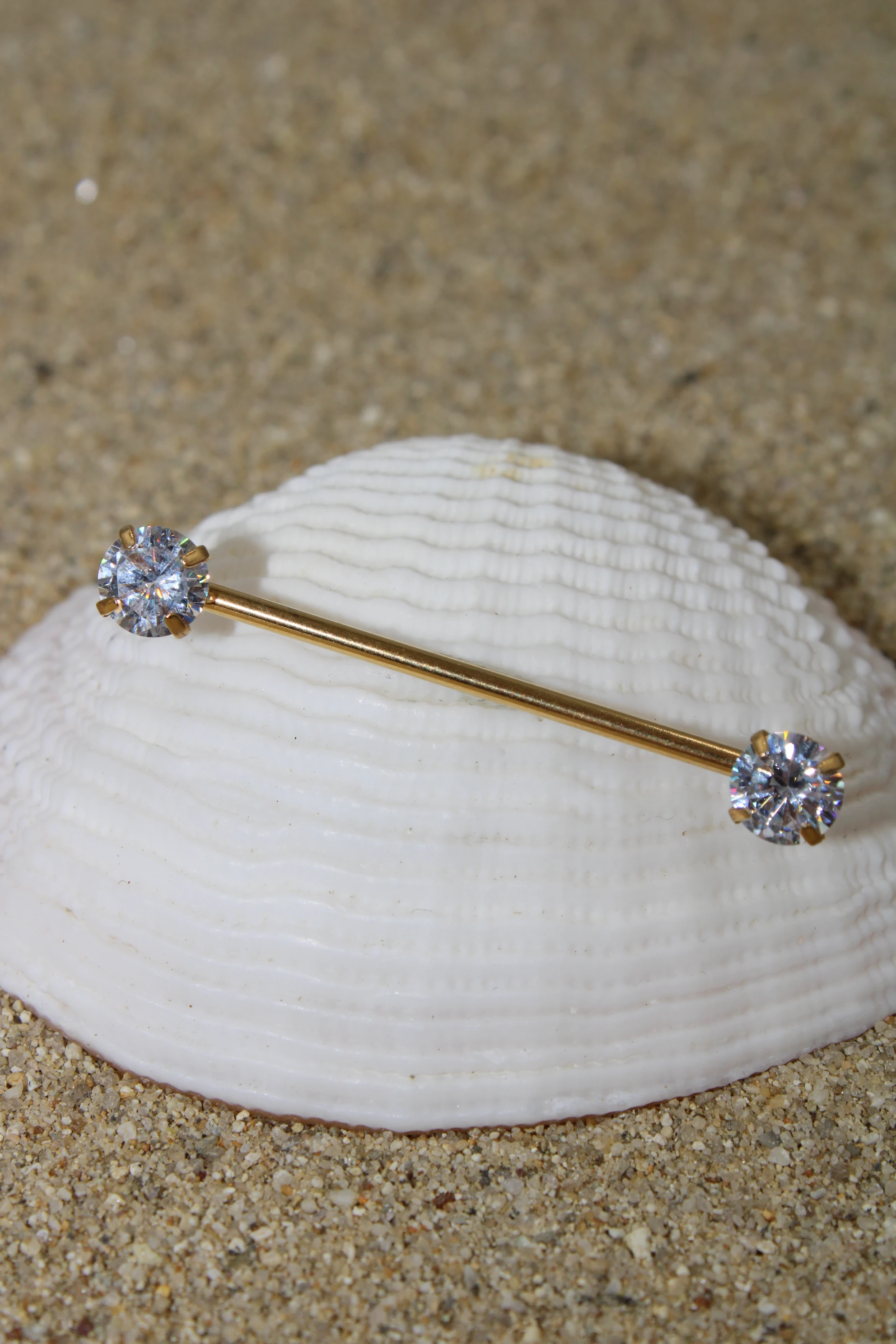 Çelik Piercing Zirkon Taşlı Köprü Industrial - Gold