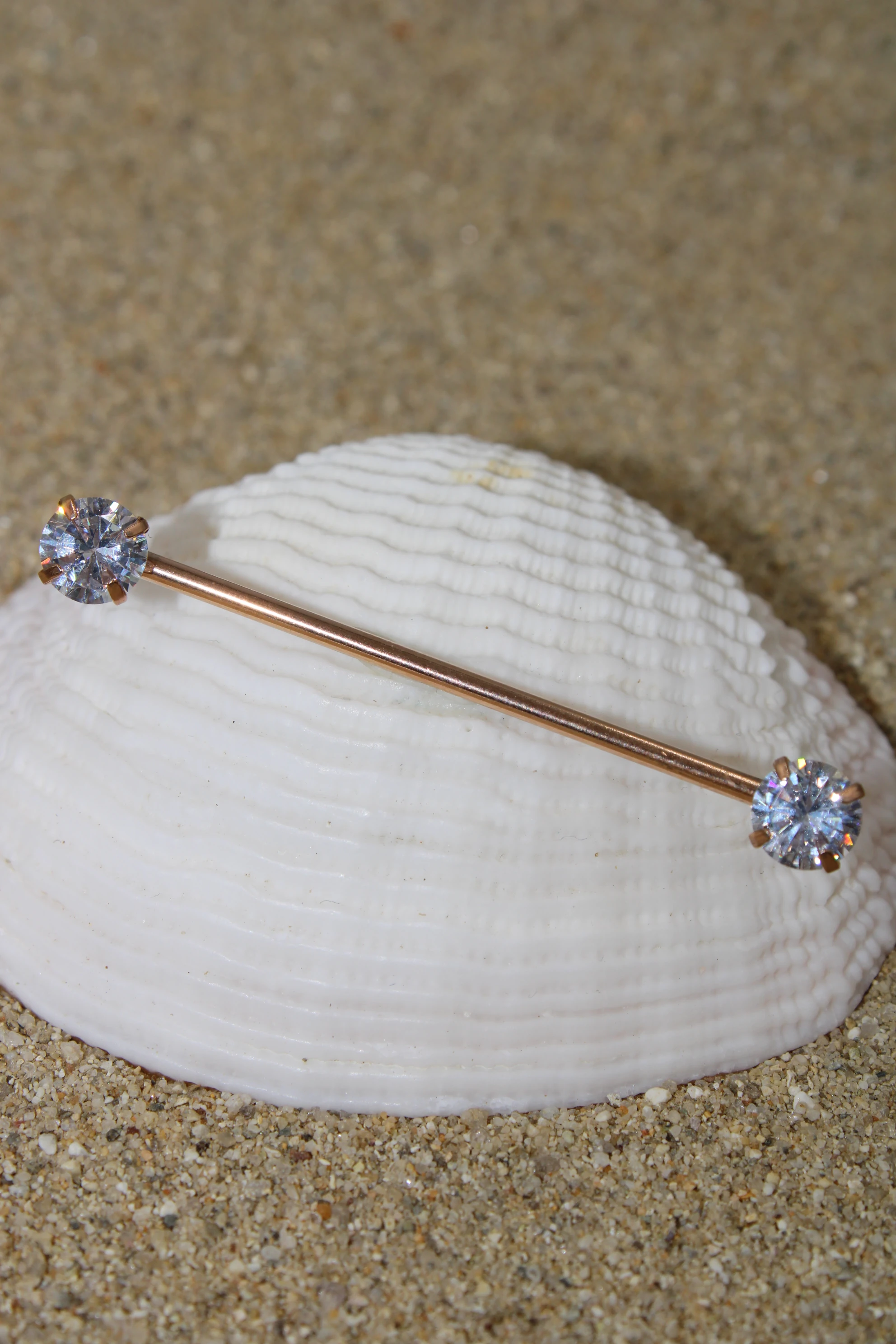 Çelik Piercing Zirkon Taşlı Köprü Industrial - Rose