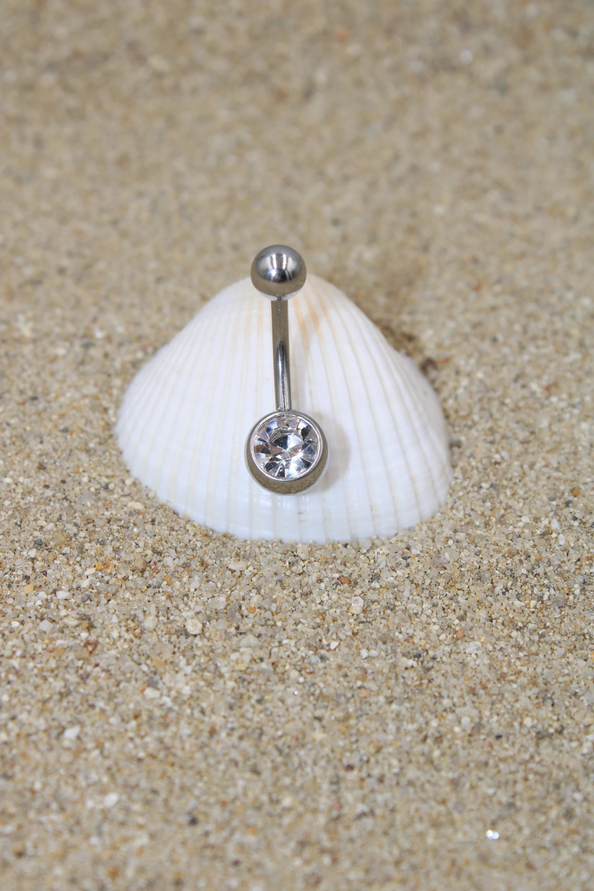 Çelik Piercing Zirkon Taşlı Göbek - Silver