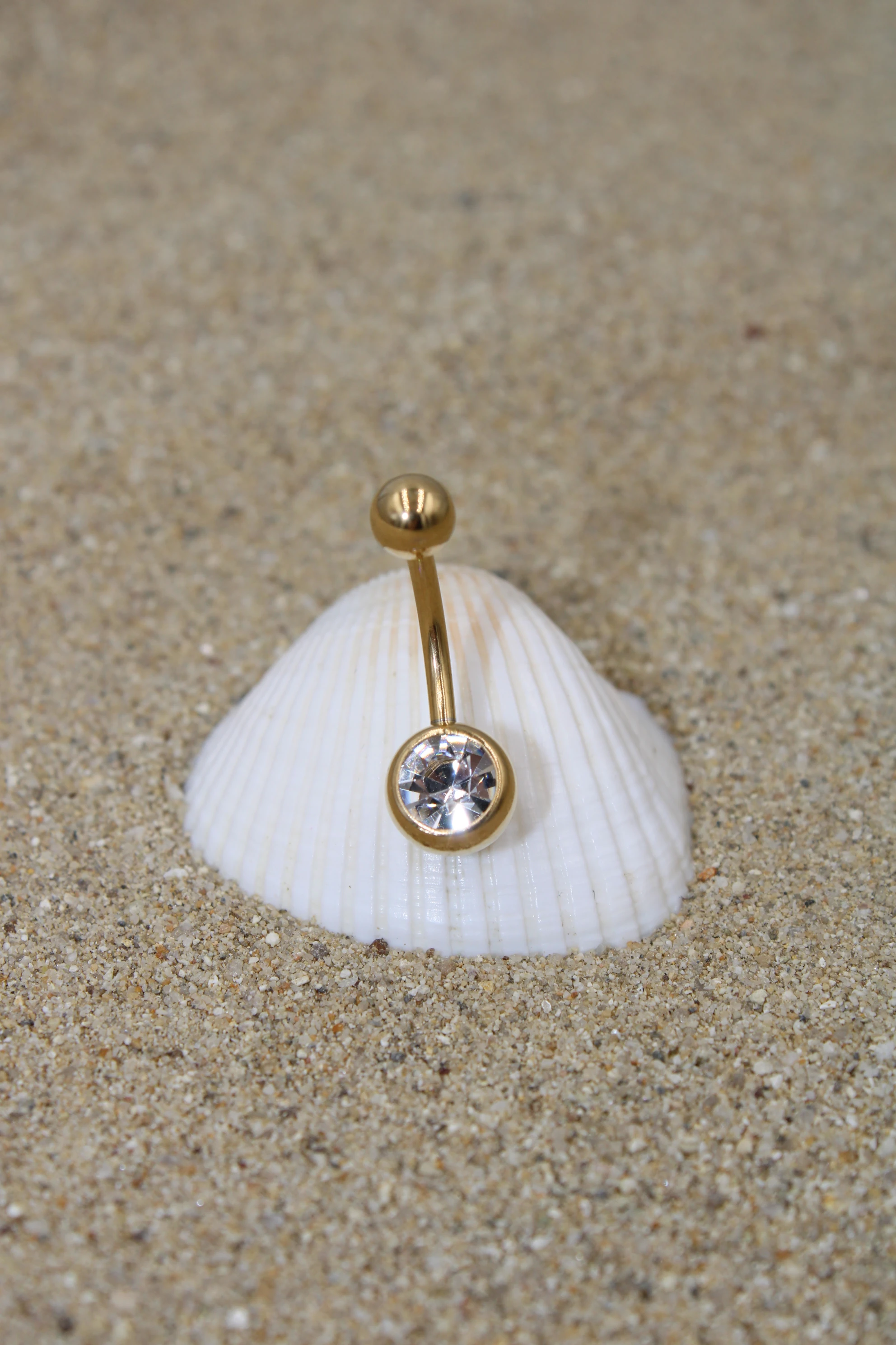 Çelik Piercing Zirkon Taşlı Göbek - Gold