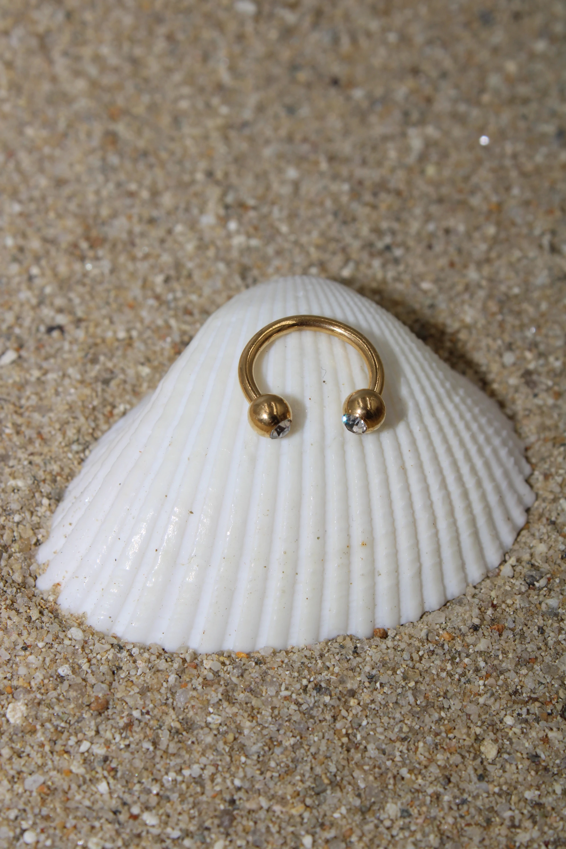 Çelik Piercing Zirkon Taşlı Halka - Gold