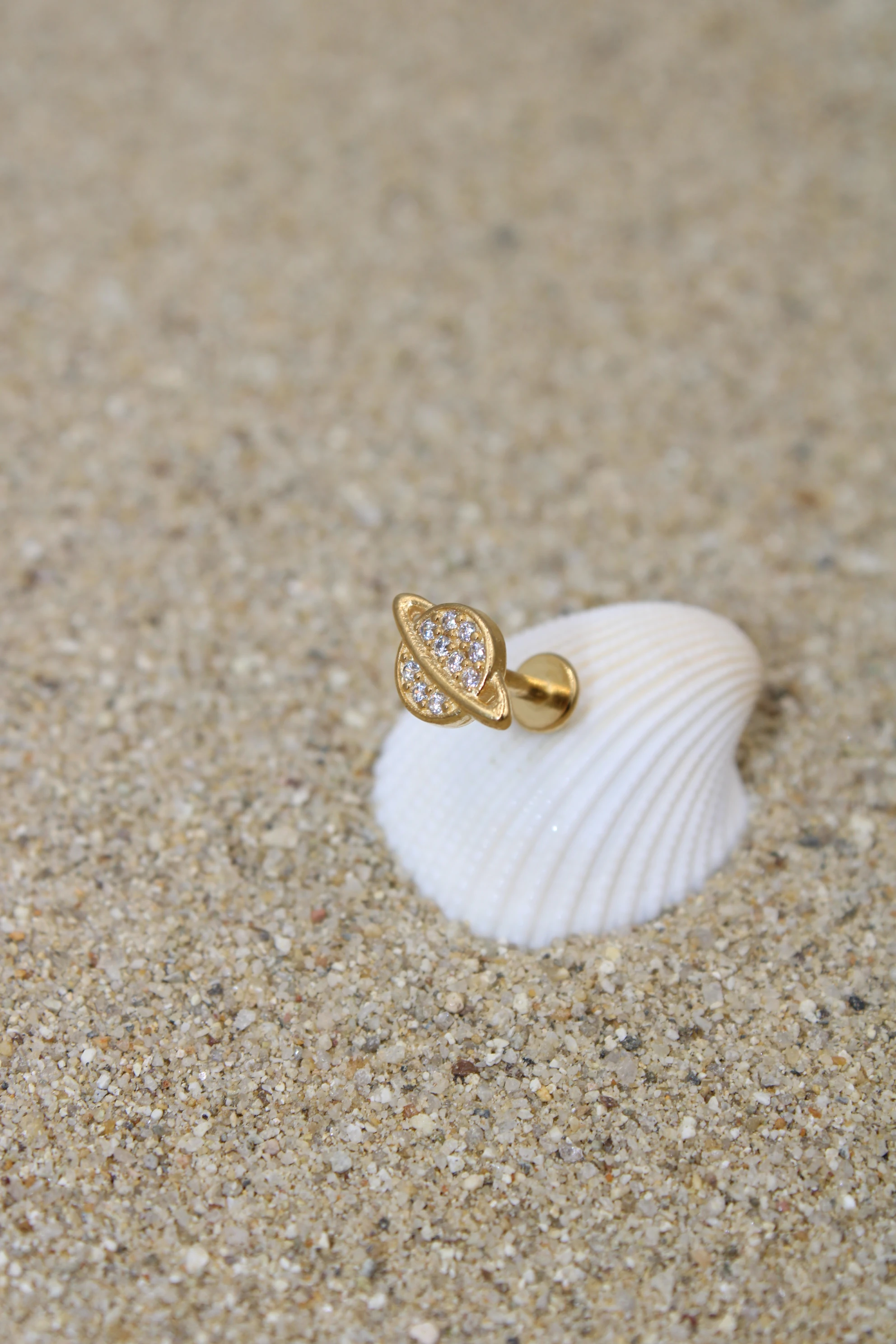 Çelik Piercing Zirkon Taşlı - Gold