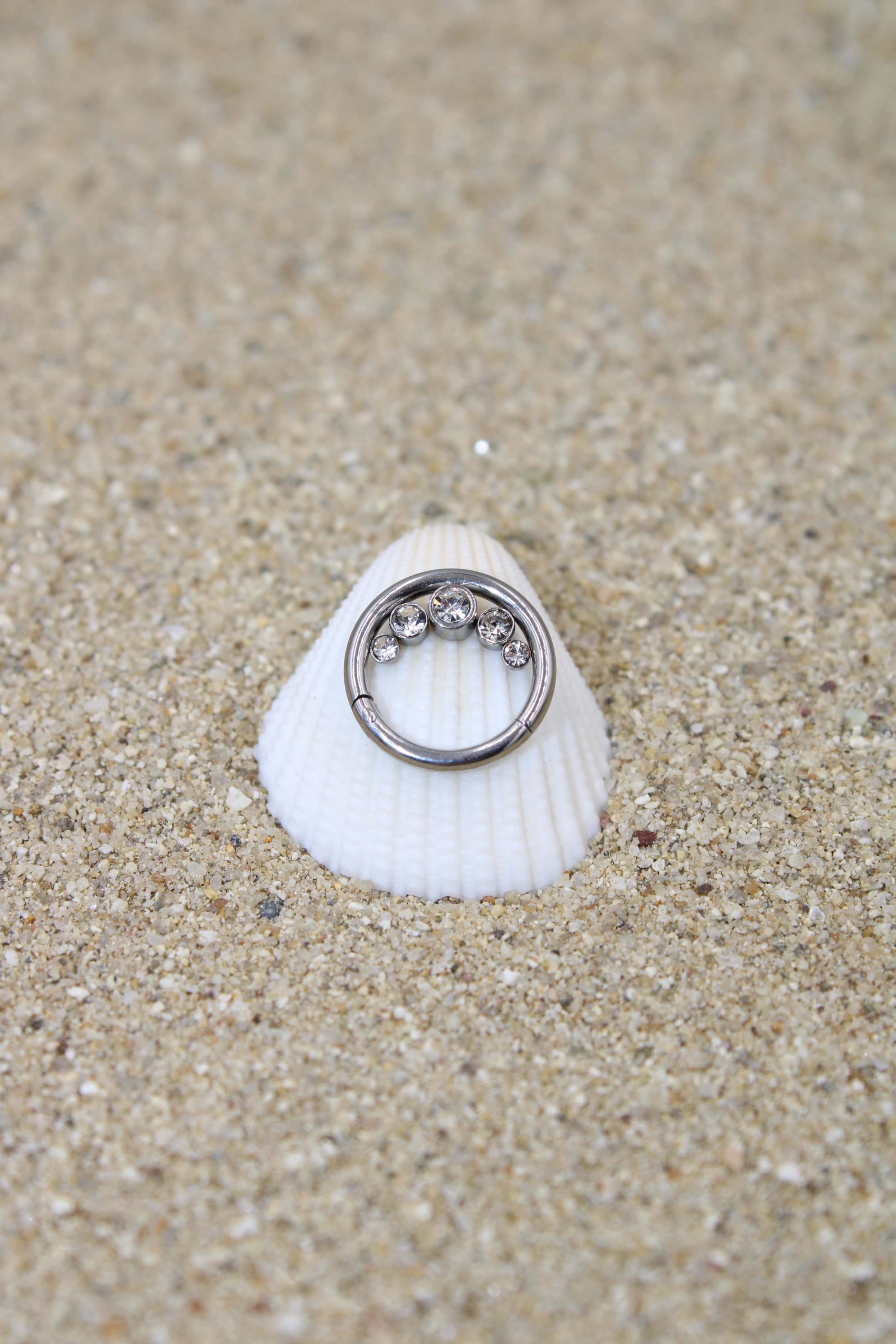 Çelik Piercing Kilitli Zirkon Taşlı Halka - Silver