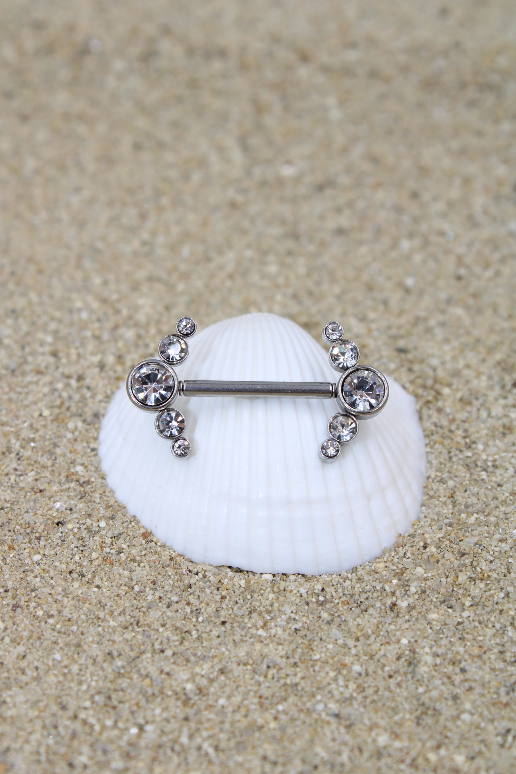 Çelik Piercing Zirkon Taşlı Nipple Meme Ucu - Silver