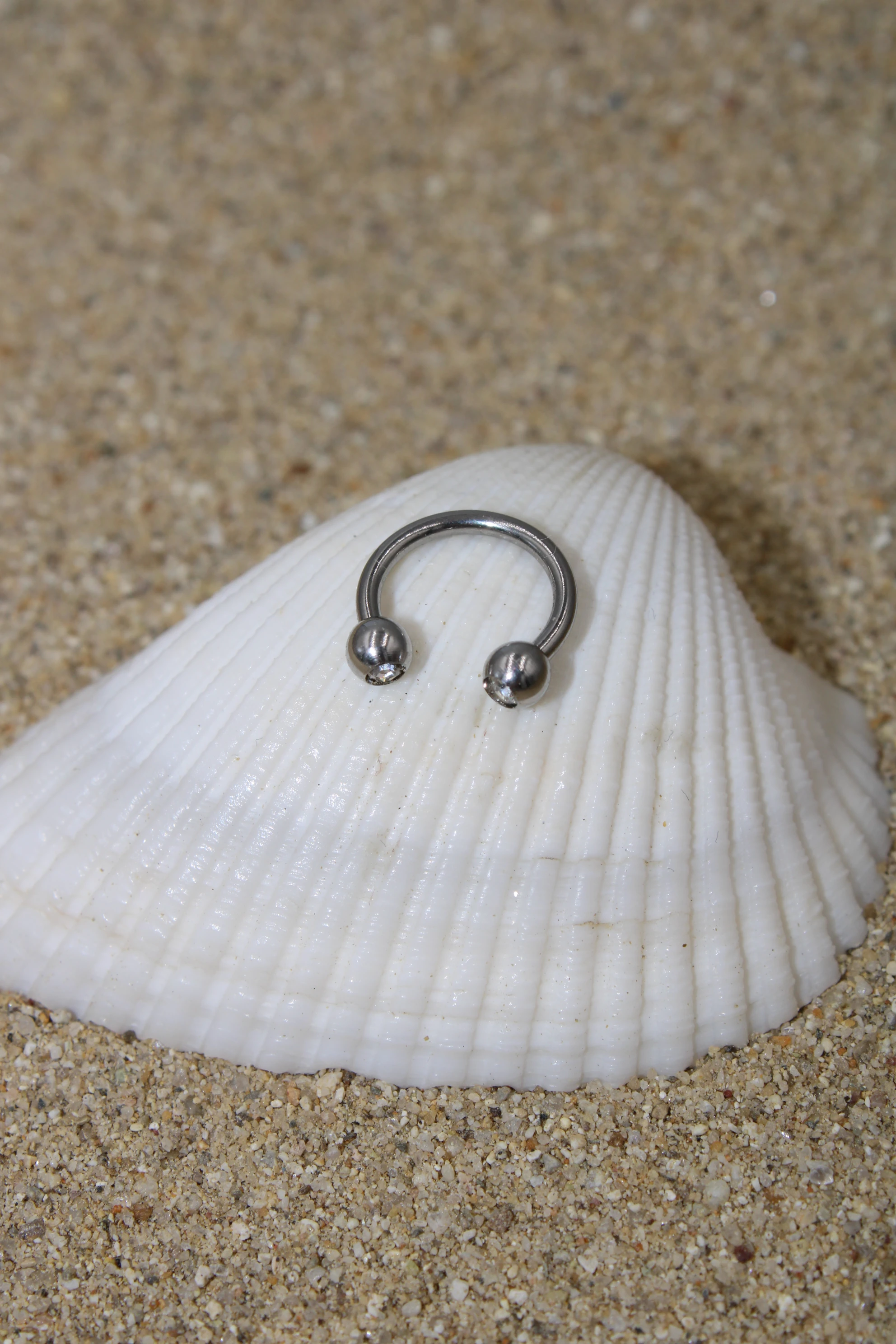 Çelik Piercing Zirkon Taşlı Halka - Silver