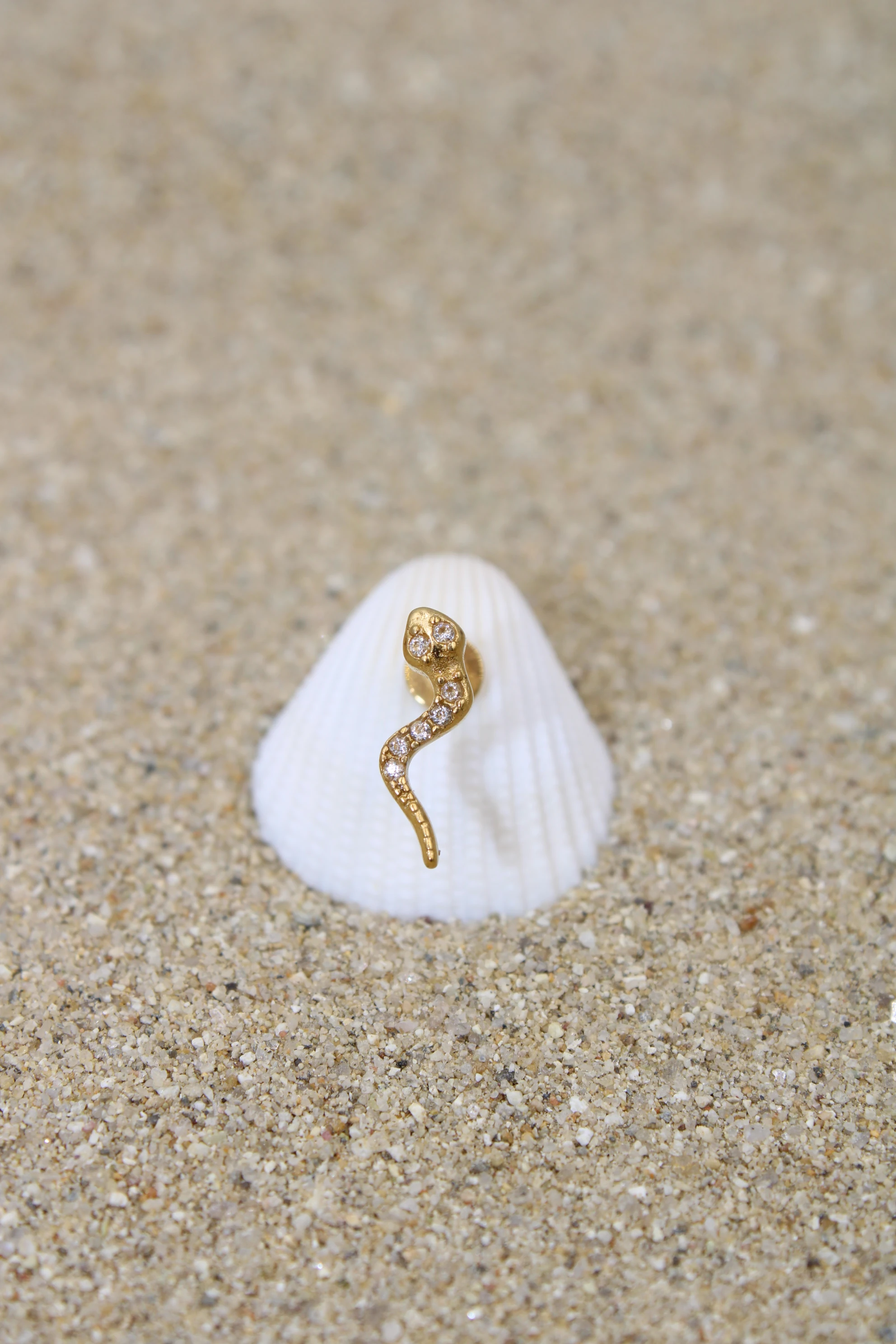 Çelik Piercing Zirkon Taşlı - Gold