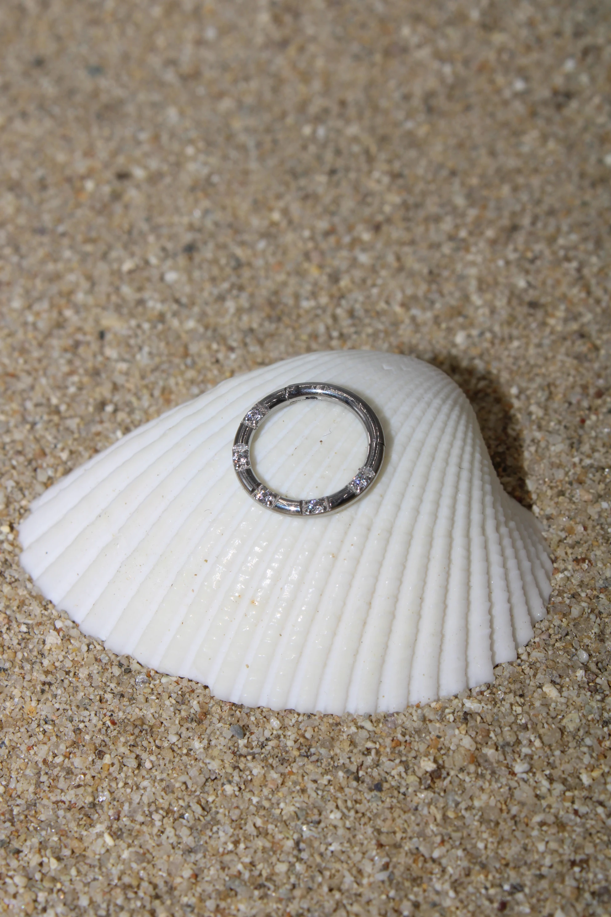 Çelik Piercing Kilitli Zirkon Taşlı Halka - Silver