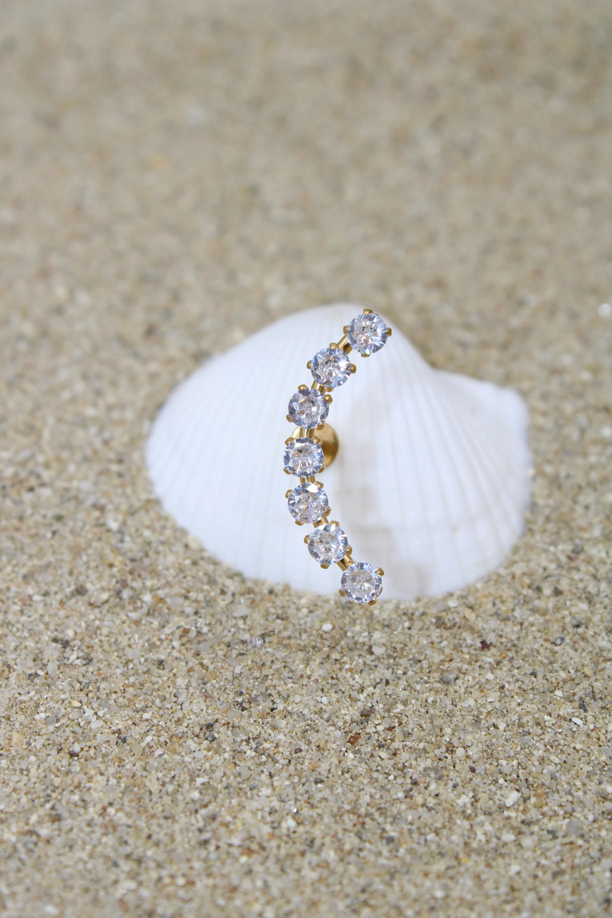 Çelik Piercing Zirkon Taşlı - Gold