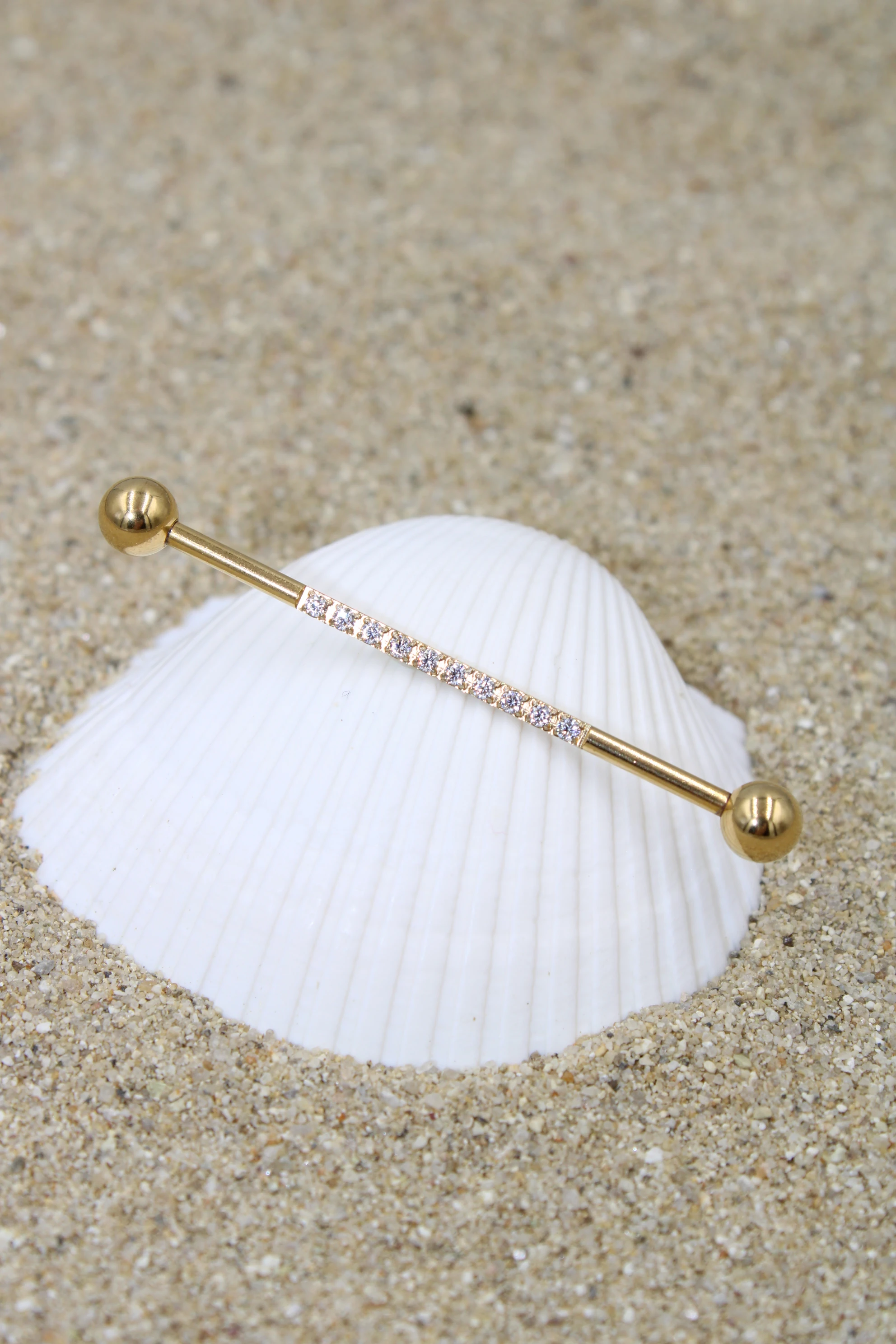 Çelik Piercing Zirkon Taşlı Köprü Industrial - Gold