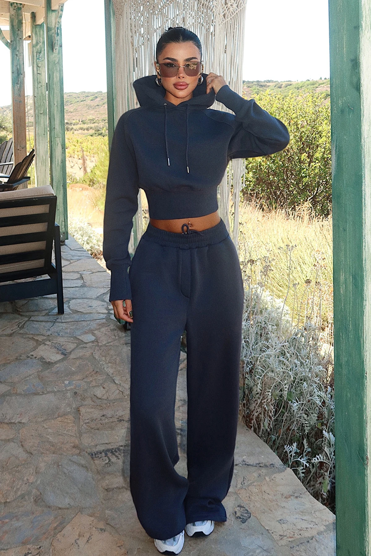 Füme Scarf Kapşonlu Eşofman Takım ATE-3704