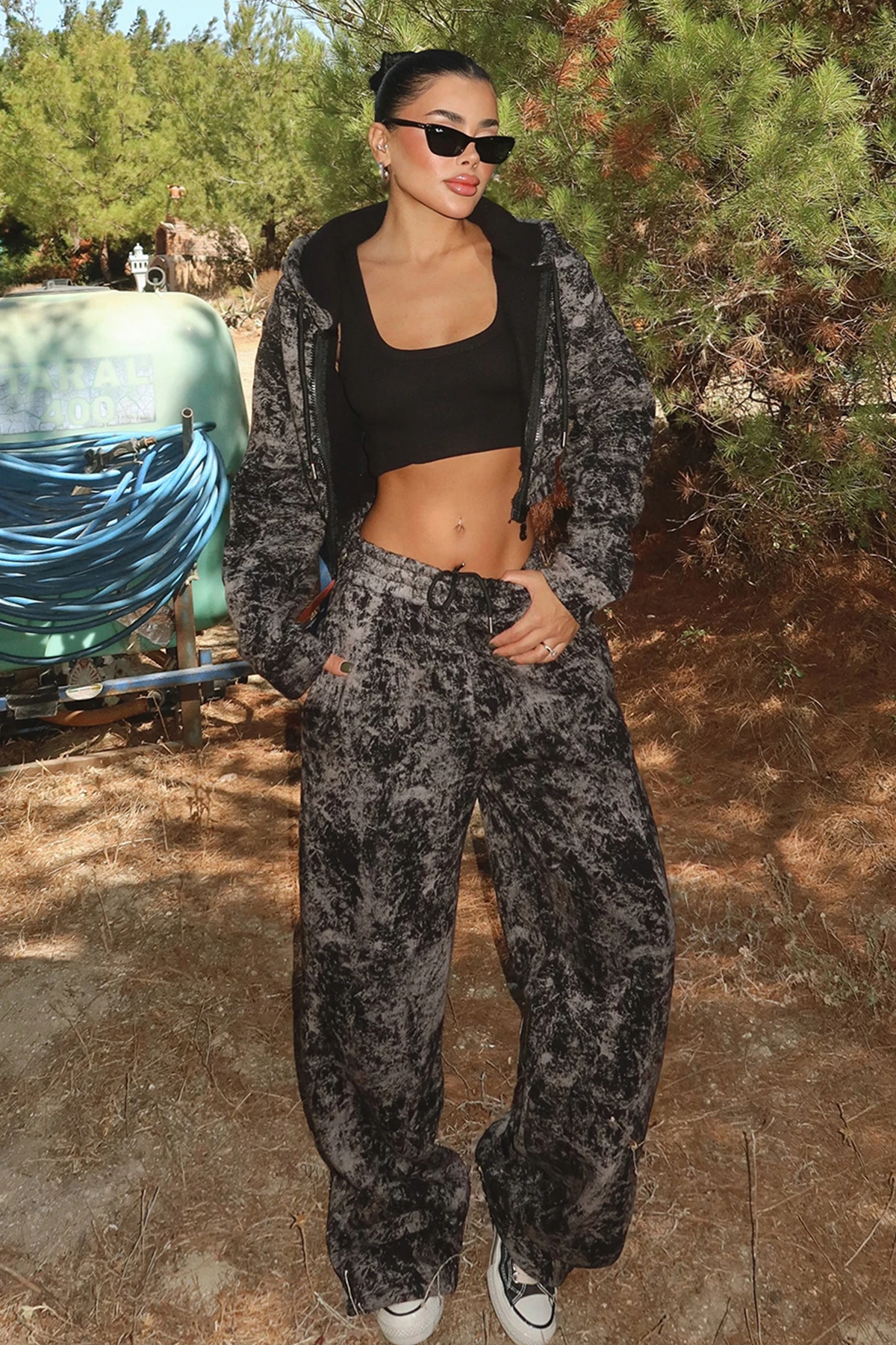 Siyah Joelle Desenli Eşofman Takım ATE-3642