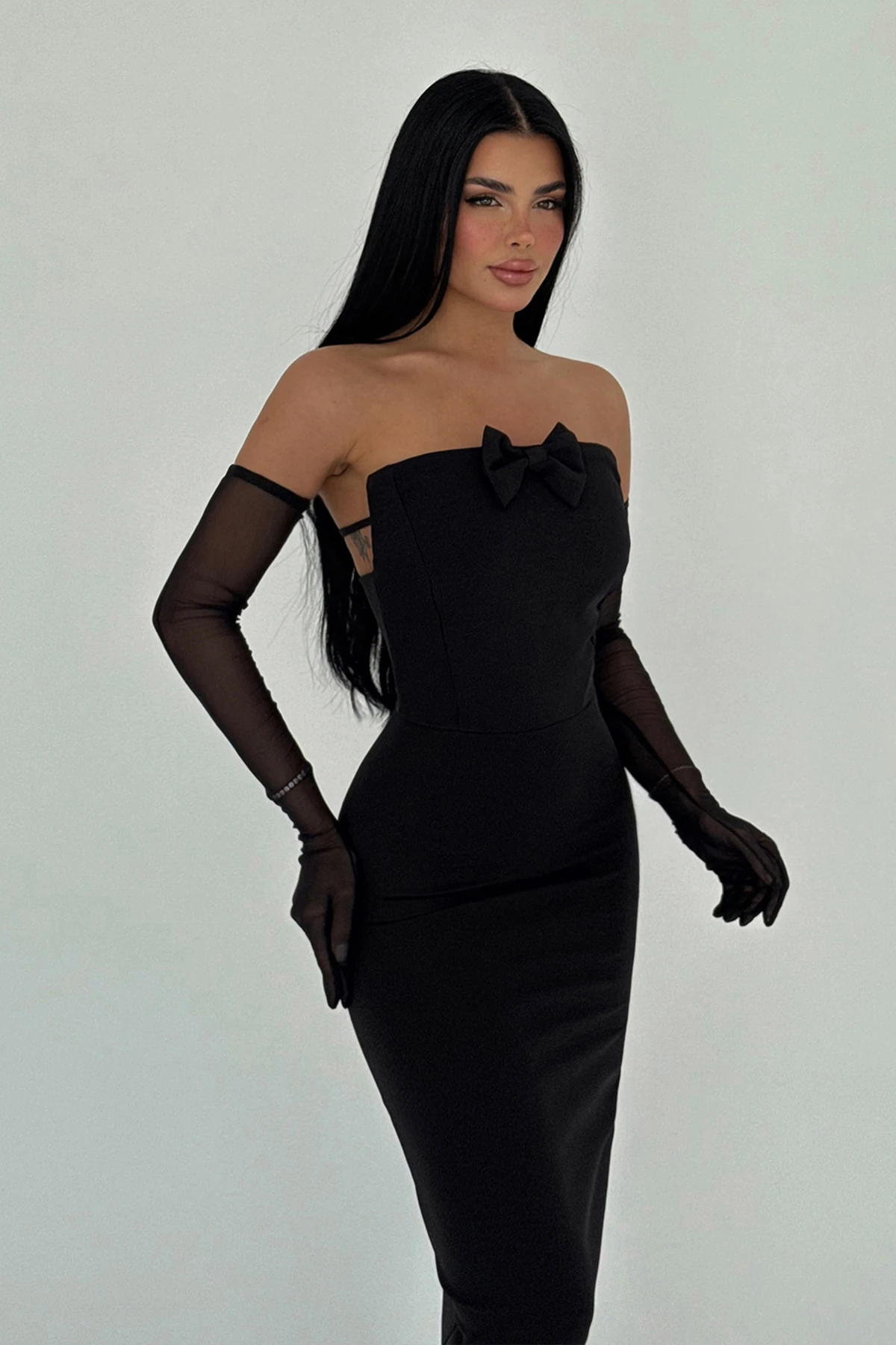 Siyah Enola Eldivenli Elbise ATE-2573