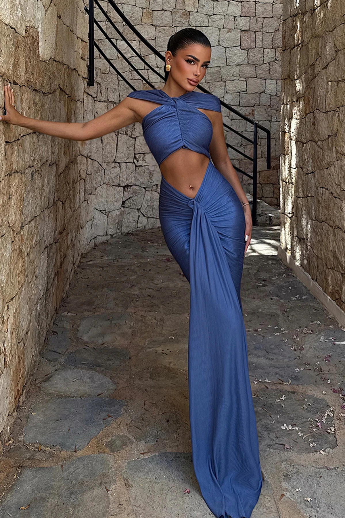 İndigo Orleans Uzun Elbise ATE-3052