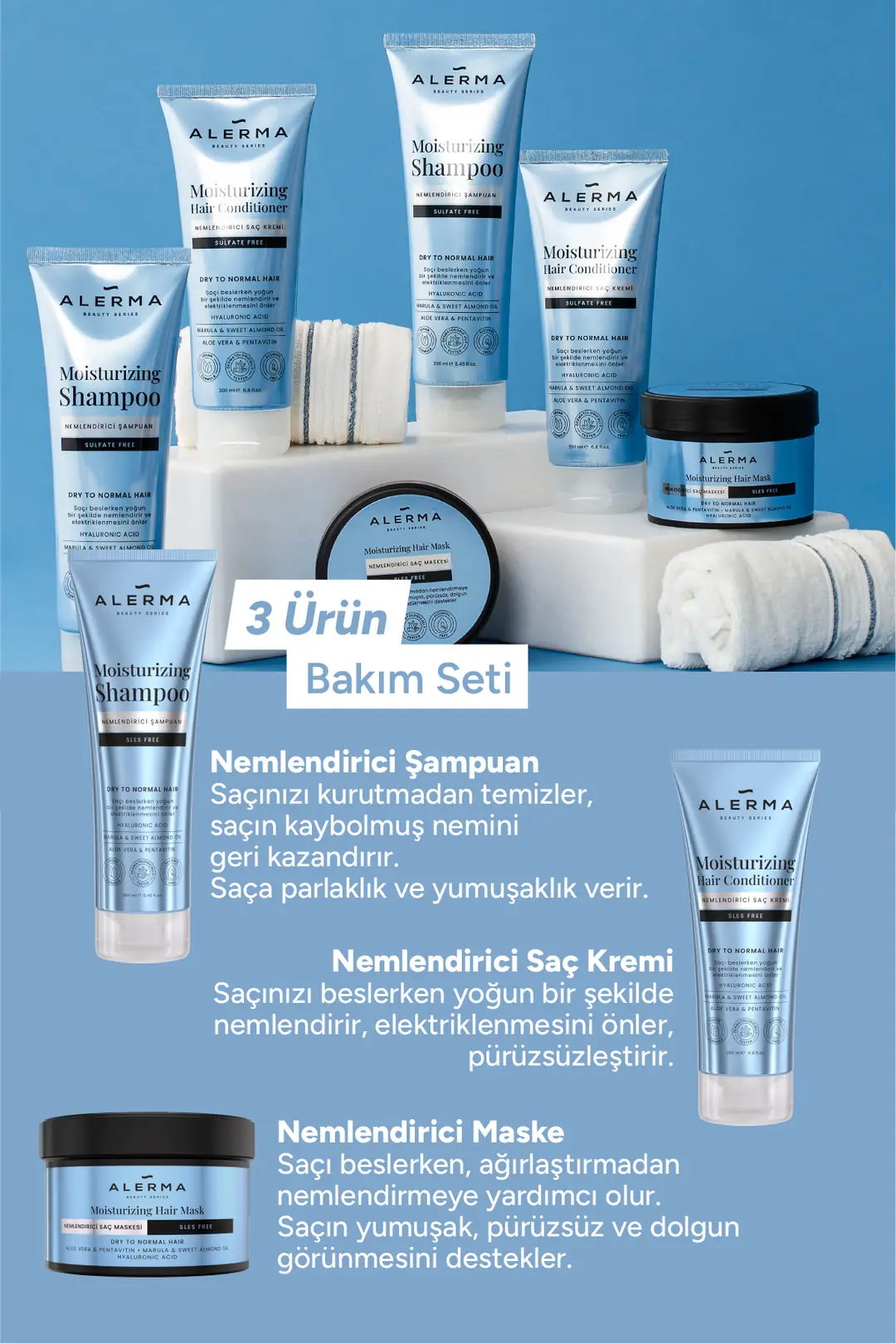 Kuru Ve Cansız Saçlar Için Nemlendirici Sülfatsız Saç Bakım Seti