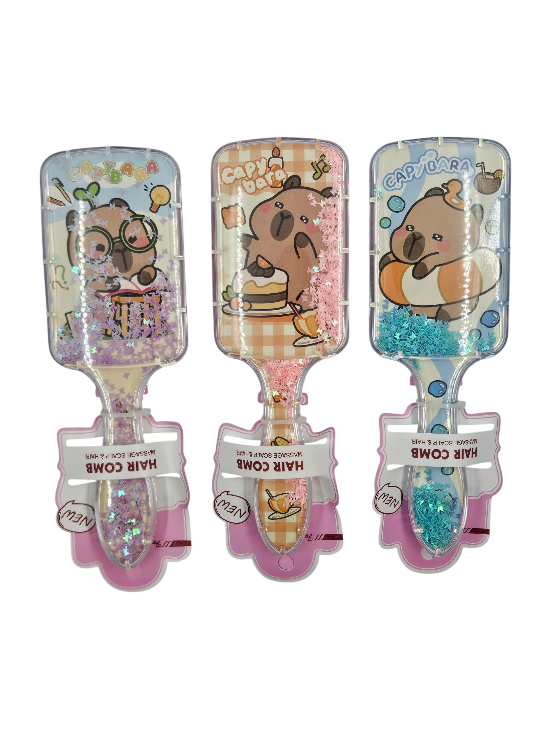 Capybara figürlü simli saç fırçası