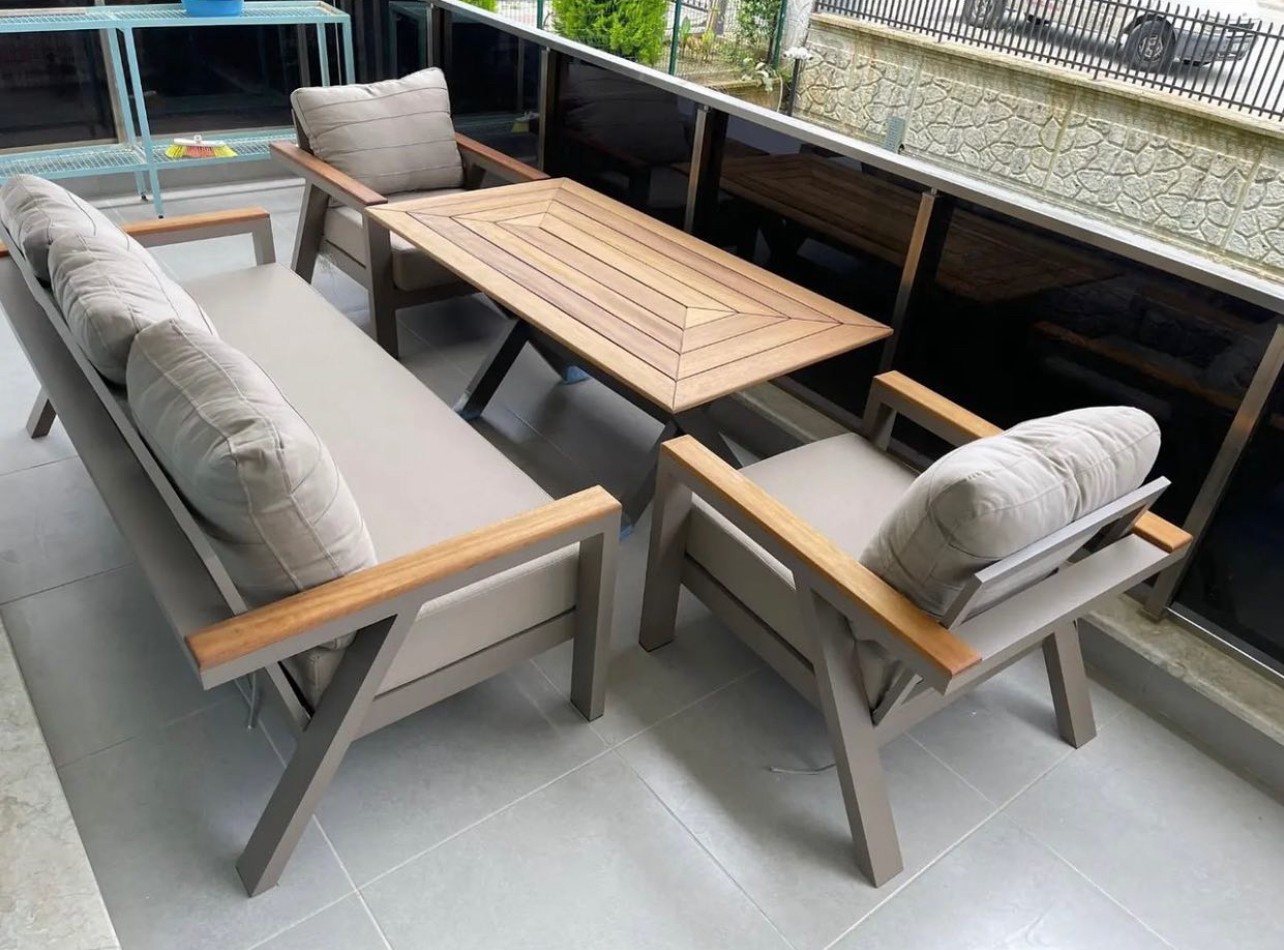 Daisy Bahçe Takımı Antrasit Daisy Balkon Takımı - Bahçe Mobilyası - Aliminyum Bahçe Oturma Grubu