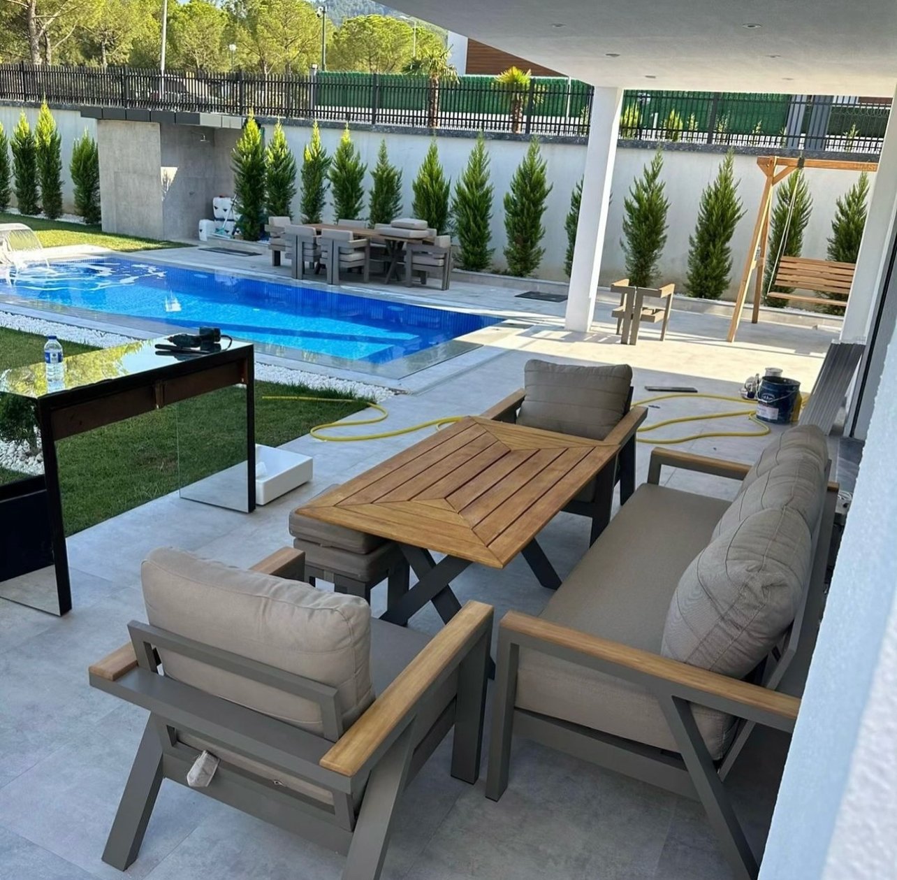 Daisy Bahçe Takımı Antrasit Daisy Balkon Takımı - Bahçe Mobilyası - Aliminyum Bahçe Oturma Grubu