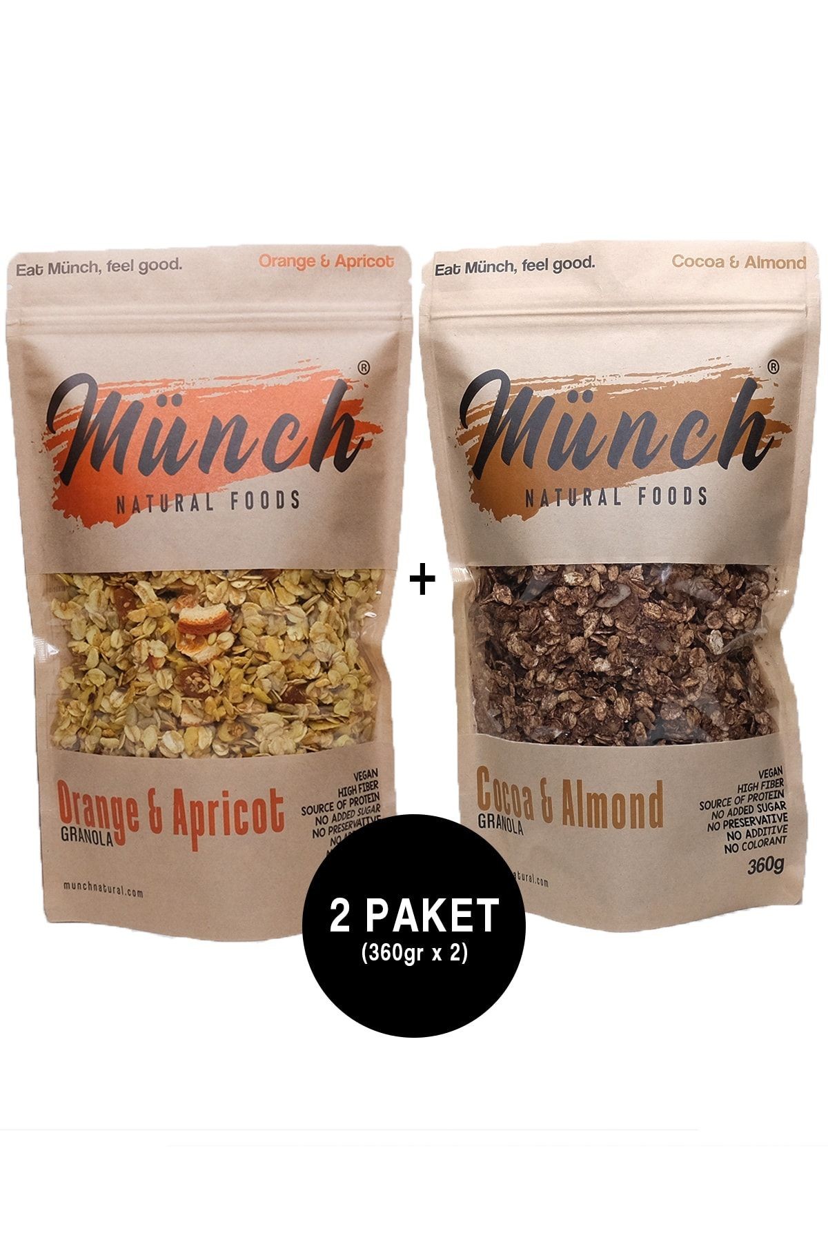 2'li Paket Portakallı Kayısılı Granola Ve Kakaolu Bademli Granola 360gr X 2