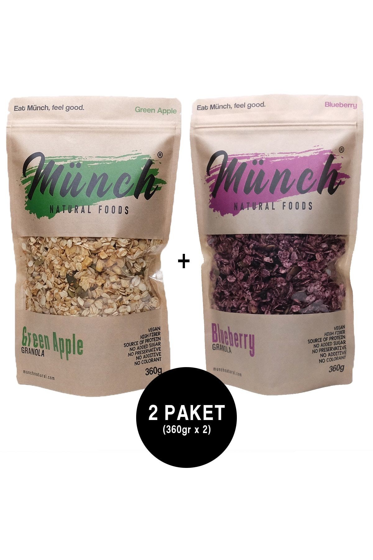 2'li Paket Yeşil Elmalı Granola Ve Yabanmersinli Granola 360gr X 2