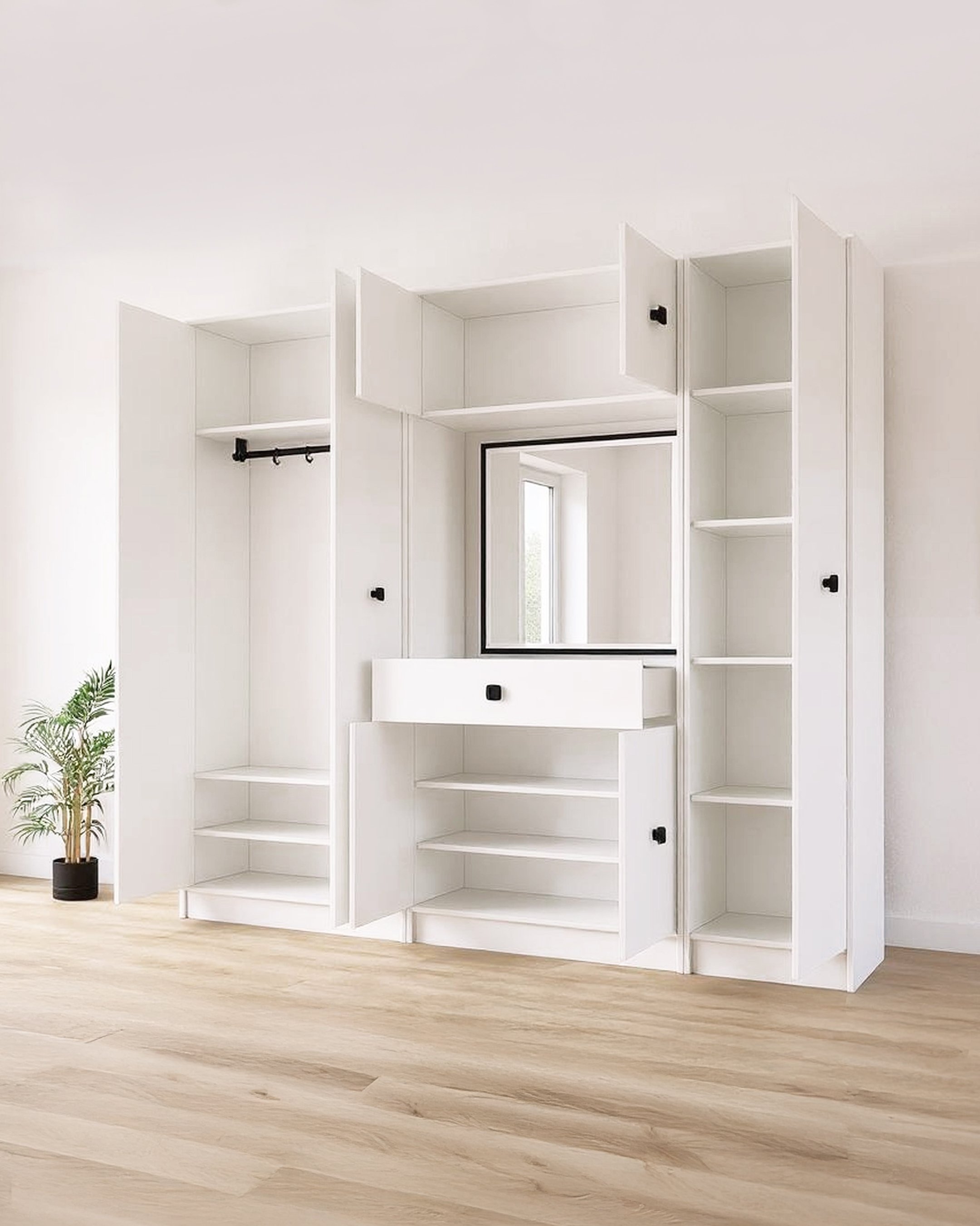 Beyaz Fonksiyonel Portmanto – Aynalı, Çekmeceli ve Dolaplı