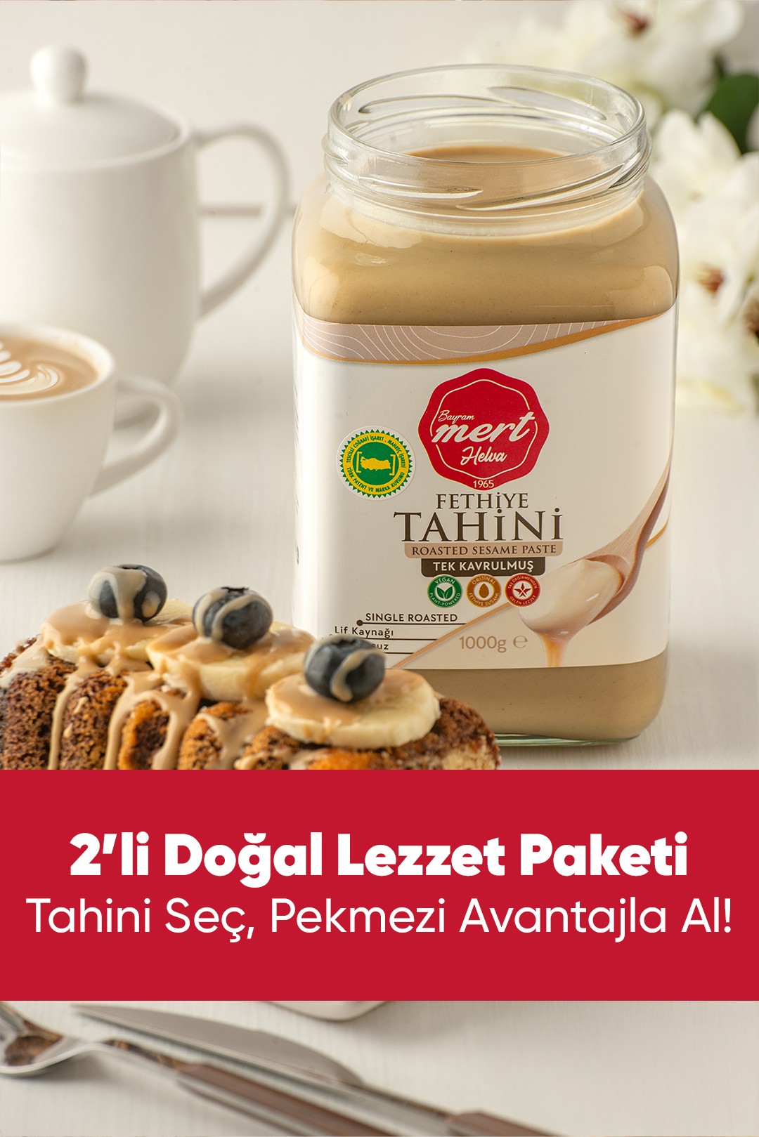 Fethiye Tahini (Tek veya Çifte Kavrulmuş) + Üzüm Pekmezi (1Kg) Avantaj Paketi