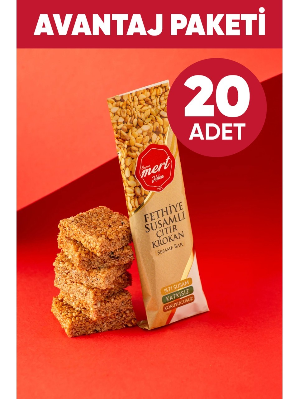 Şeker İlavesiz Susamlı Çıtır Krokan Bar (20'li Avantaj Paket)