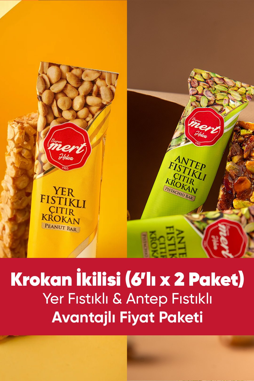 Krokan İkilisi – Yer Fıstıklı & Antep Fıstıklı (6’lı x 2 Paket)