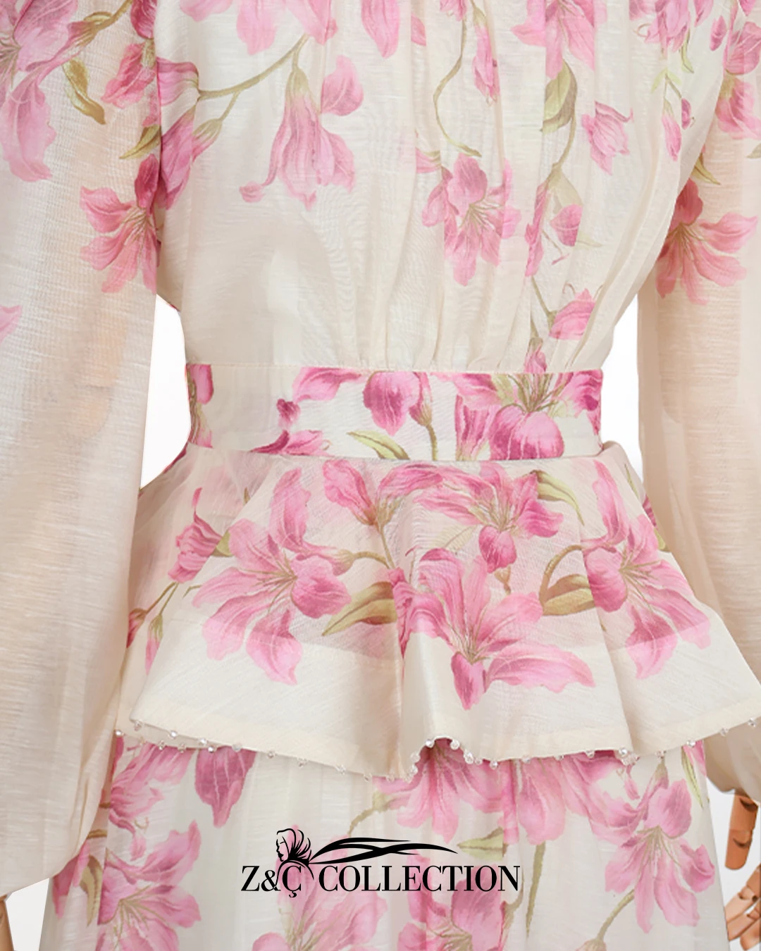 Amélie Beyaz Pembe Çiçekli Etekli Takım