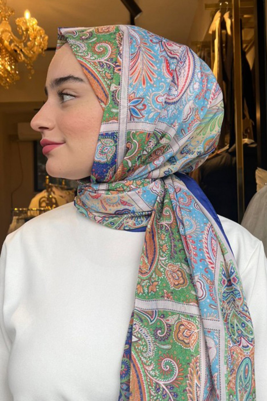 SILK&COTTON desenli pamuk şal