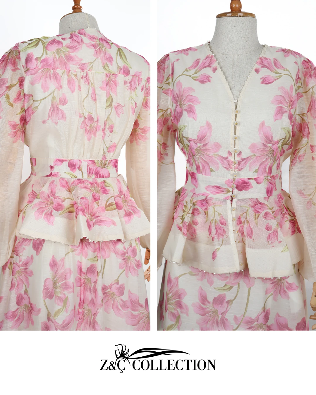 Amélie Beyaz Pembe Çiçekli Etekli Takım