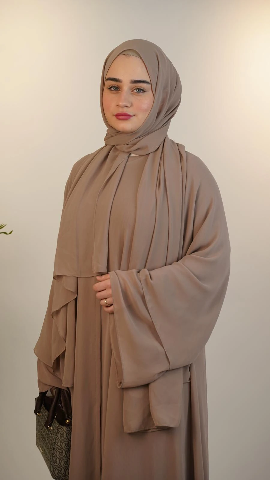 Çift Kat Özel Dikim Abaya Vizon