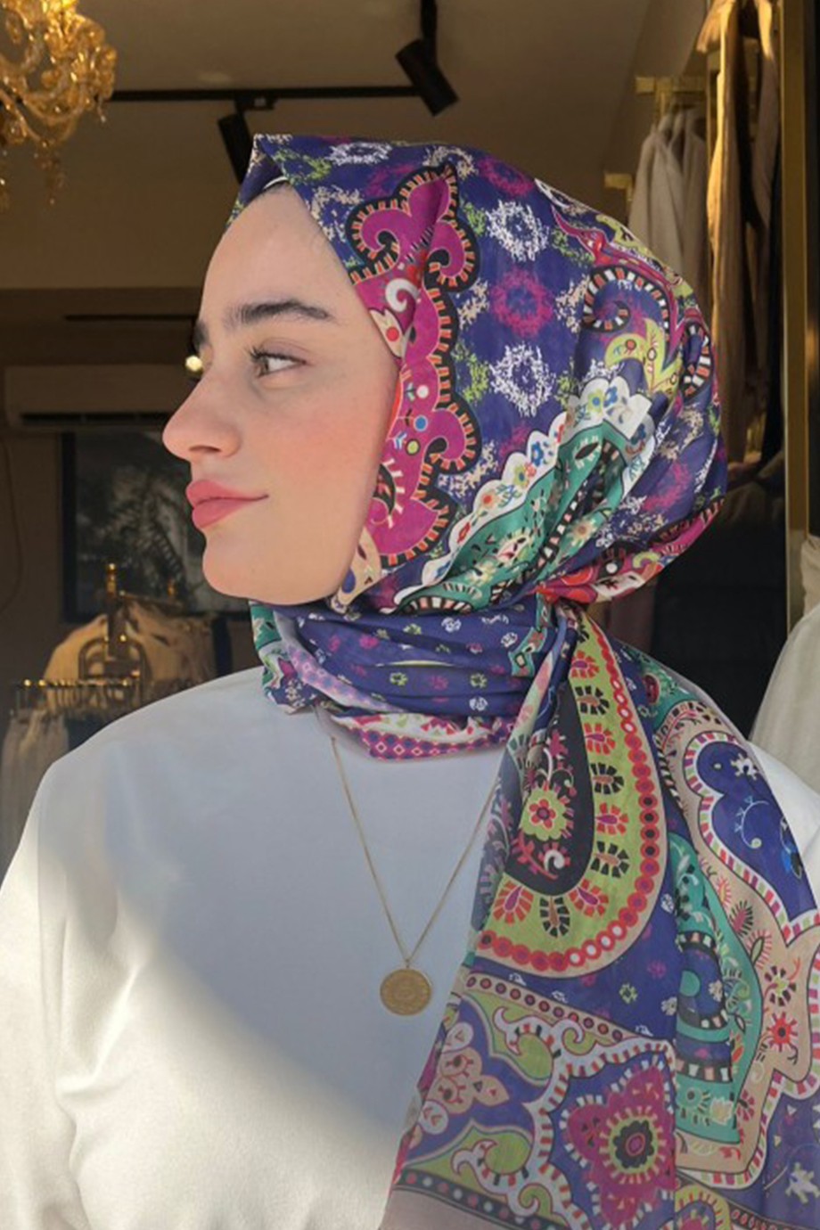 SILK&COTTON desenli pamuk şal