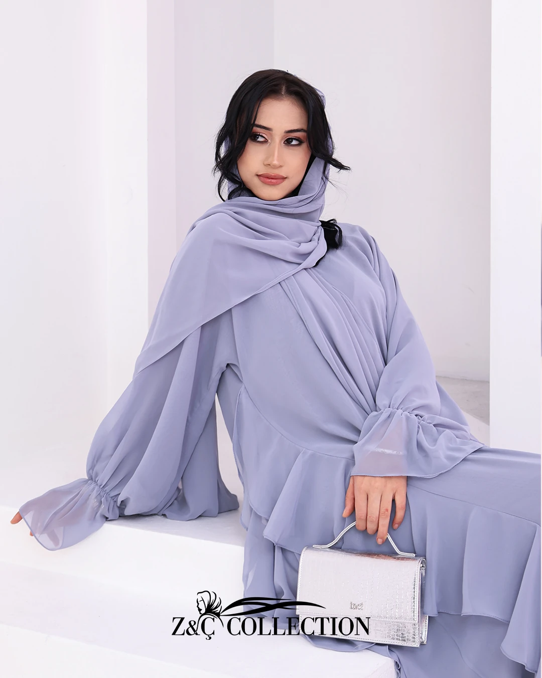 Fırfır Detaylı Balon Kol Özel Dikim Abaya